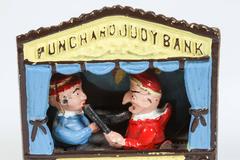 Vintage Cast Iron Book of Knowledge Mechanical Bank, Punch & Judy, 20th Century