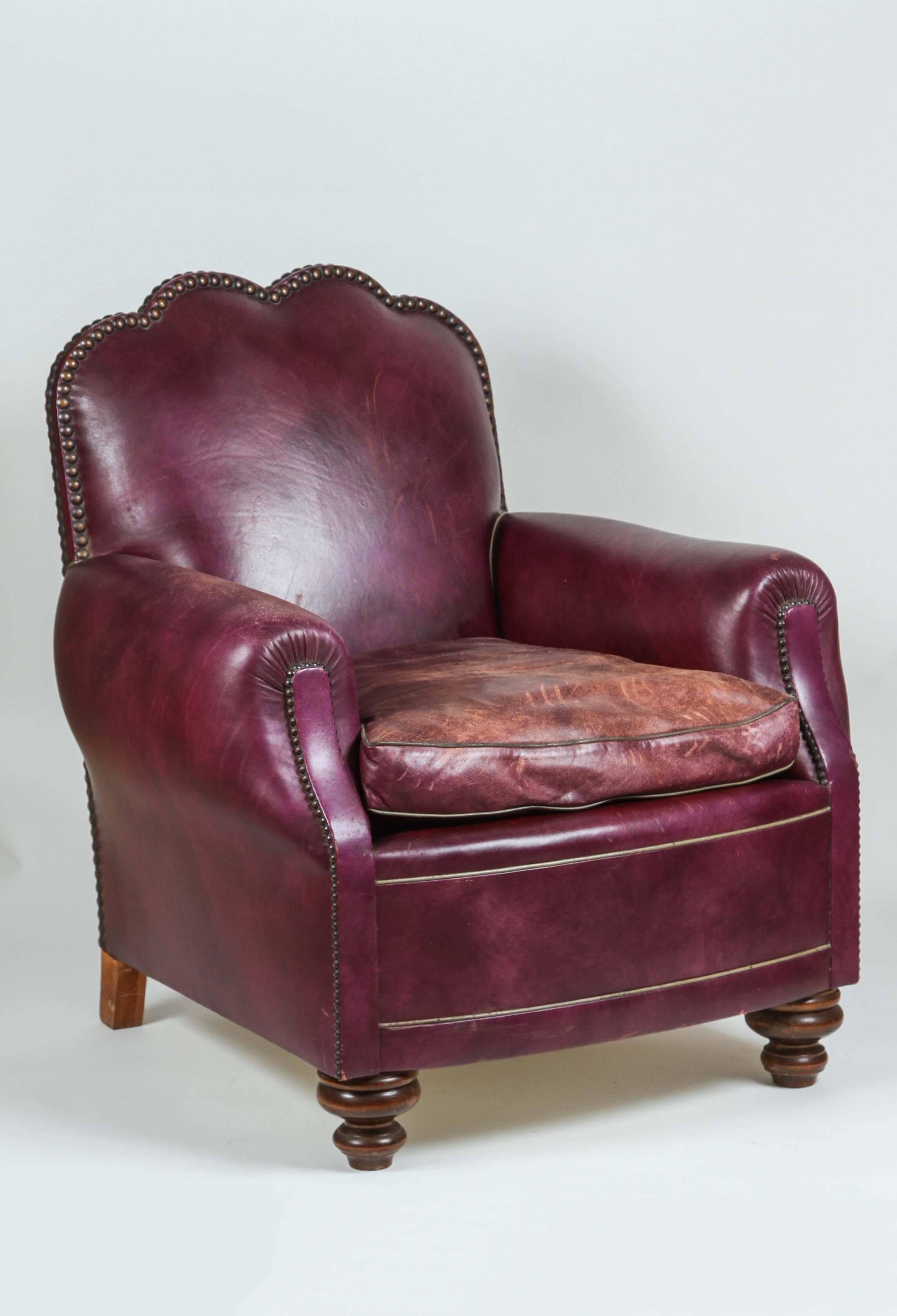 Hand-Crafted French Art Deco Leather Club Lounge Chair