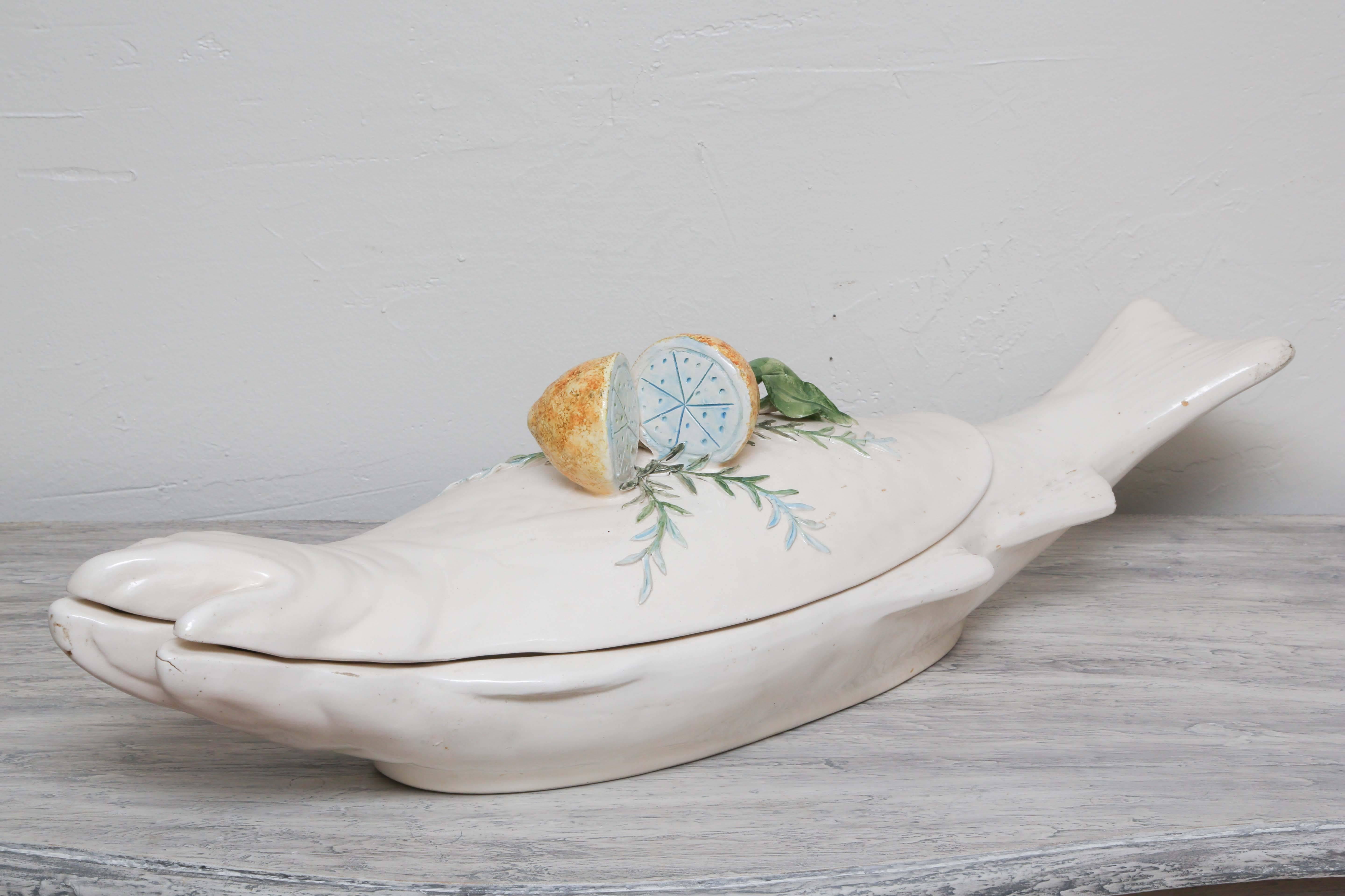 Antique Italian Faience Fish Tureen 4