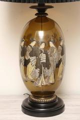 Pair of Mid-Century Reverse Painted Oriental Style Geisha Lamps