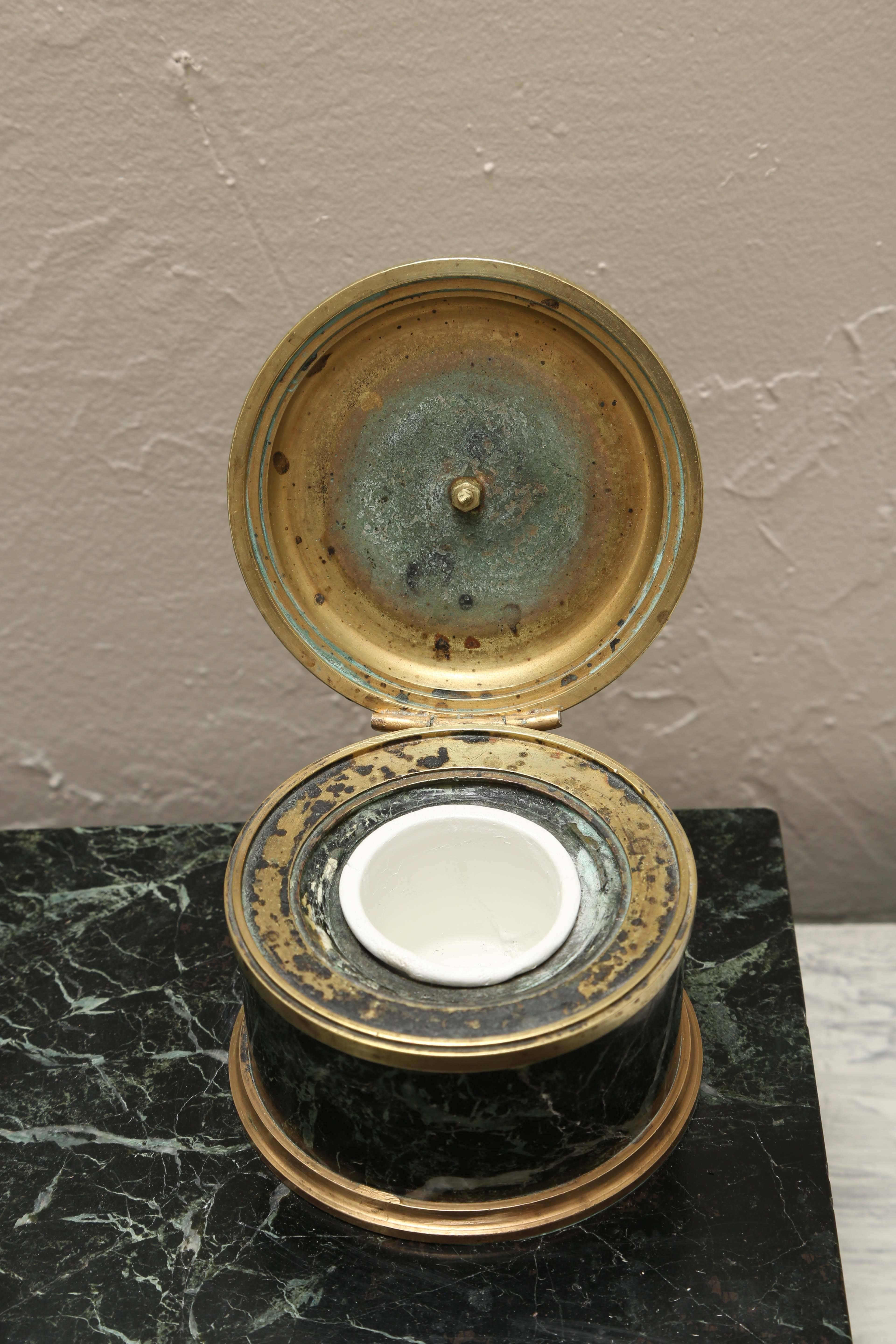 French 19th Century Napoleonic Marble and Doré Bronze Inkwell