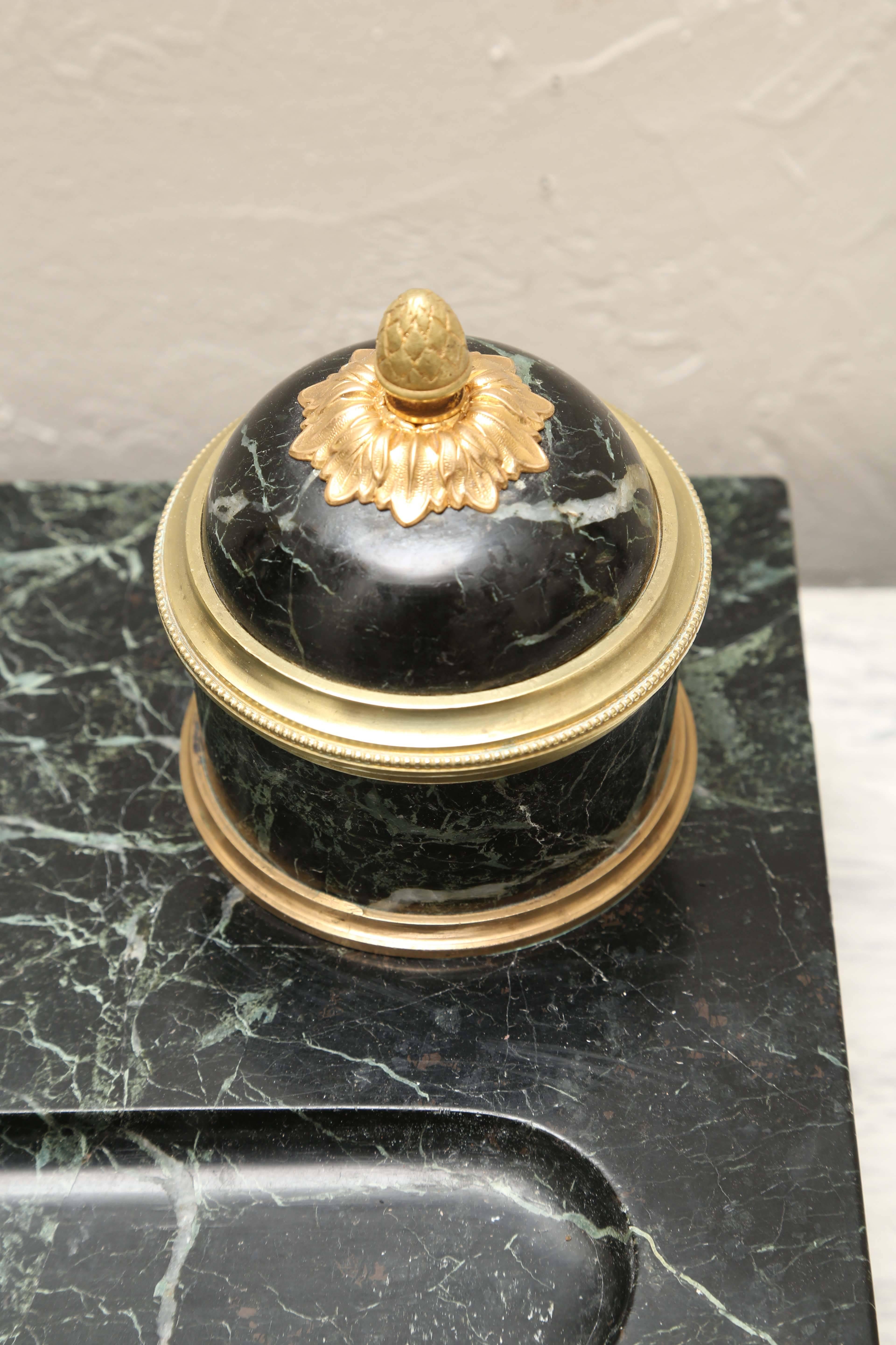 19th Century Napoleonic Marble and Doré Bronze Inkwell 2