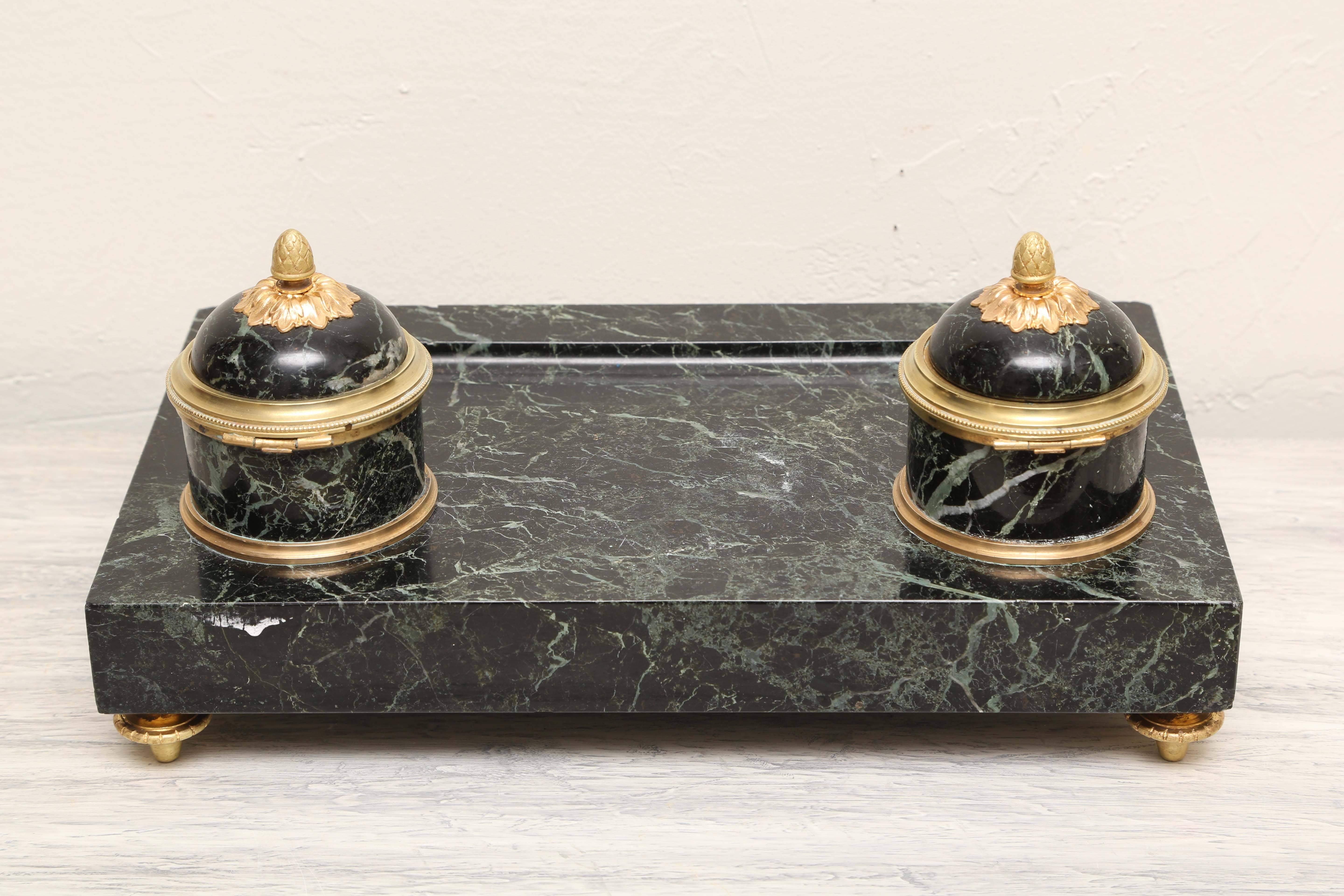 19th Century Napoleonic Marble and Doré Bronze Inkwell 3