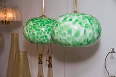 Murano Green and White Opaque Globe Pendant Light Fixture with Brass Detail
