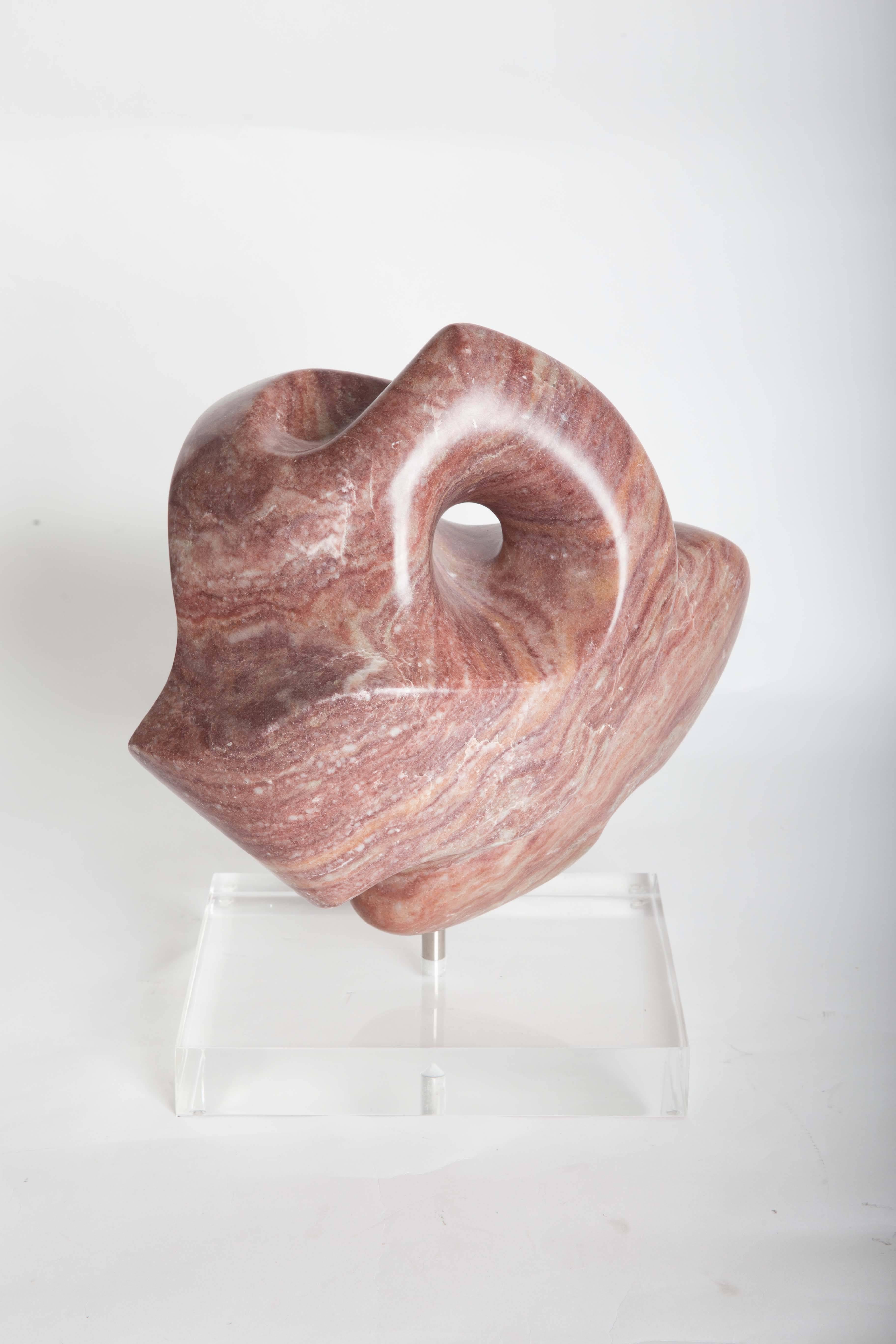Italian Abstract Striated Marble Sculpture on Lucite Base For Sale