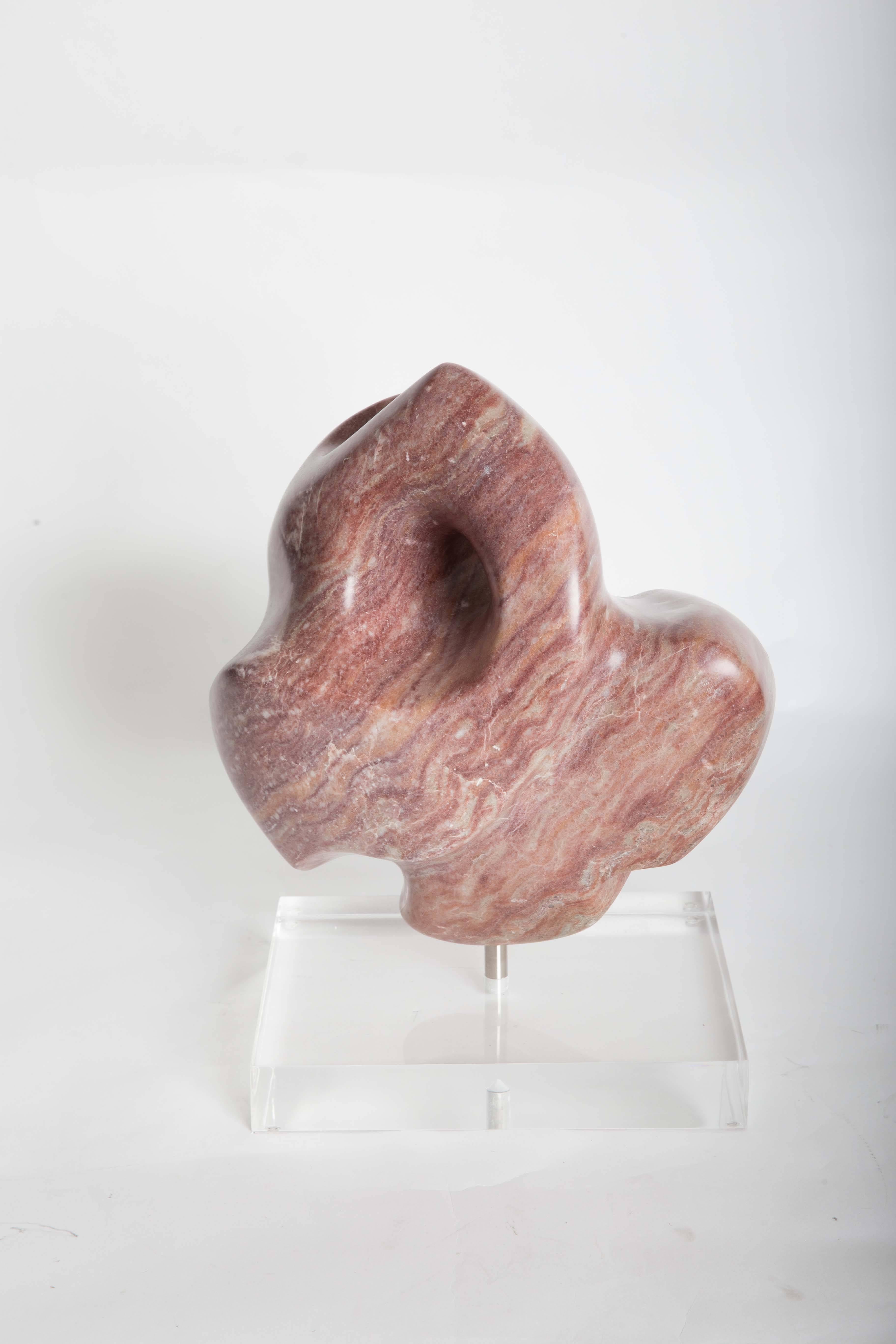 Abstract Striated Marble Sculpture on Lucite Base In Excellent Condition For Sale In Bridgehampton, NY