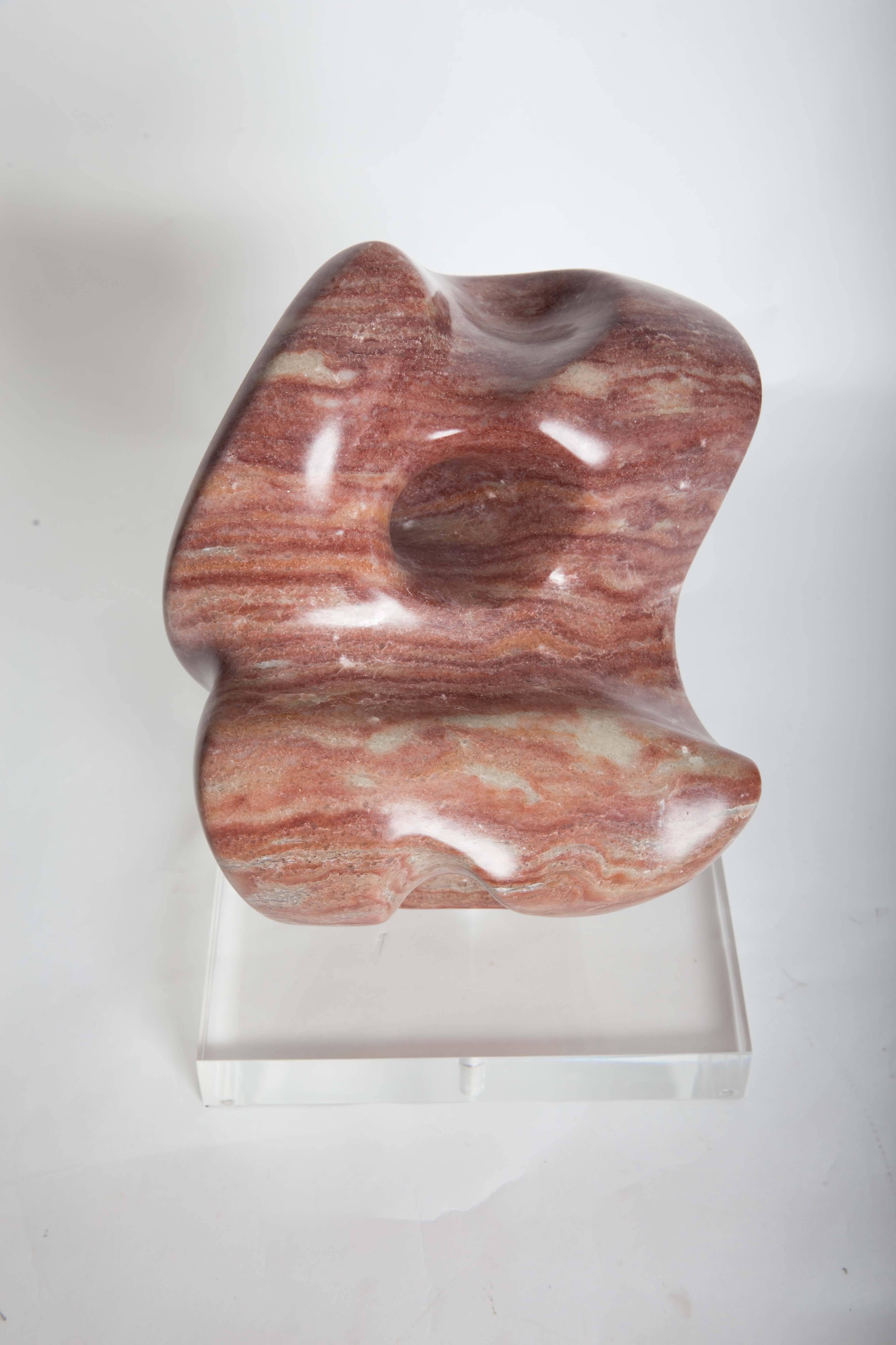 Abstract Striated Marble Sculpture on Lucite Base For Sale 2