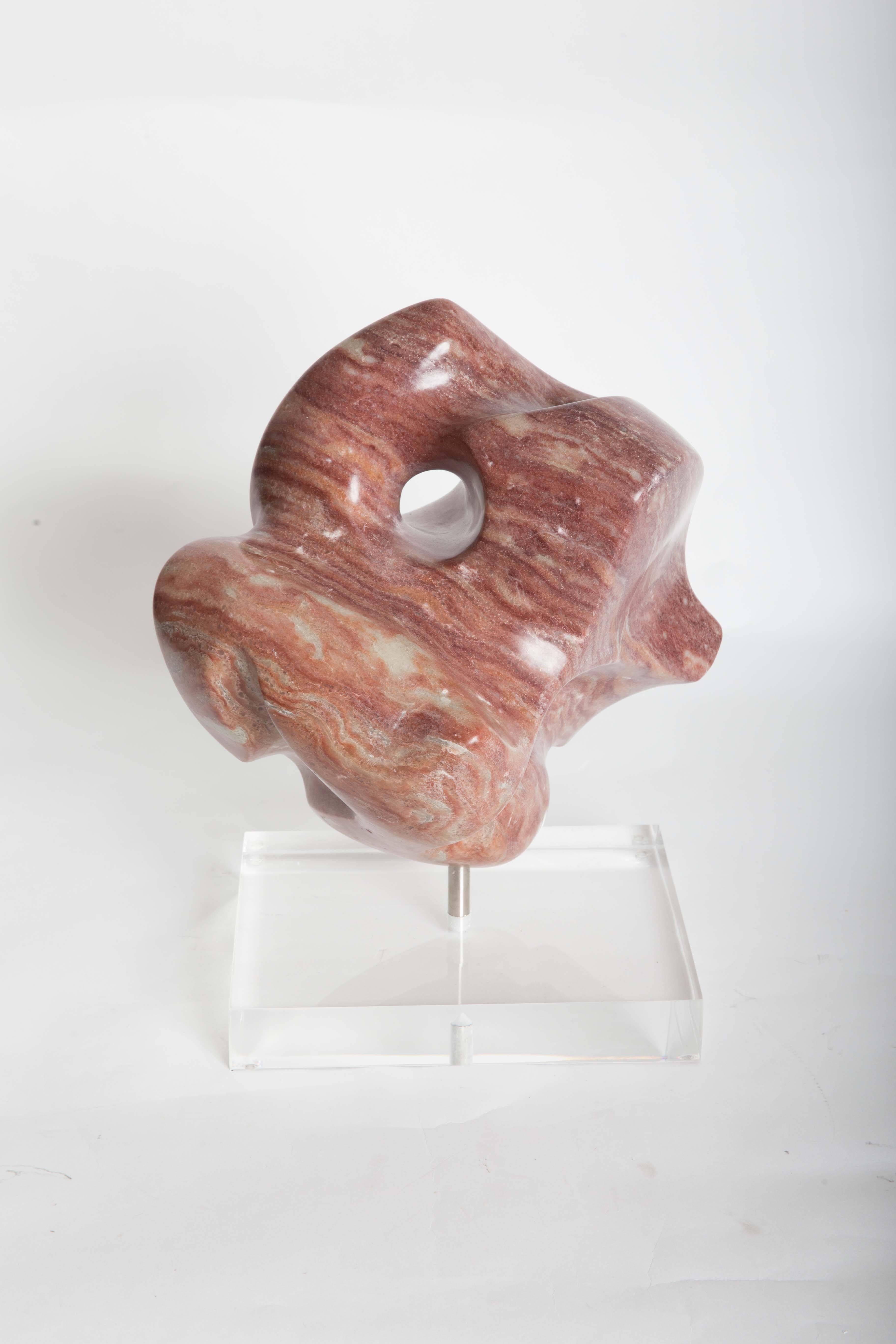 Abstract Striated Marble Sculpture on Lucite Base For Sale 4