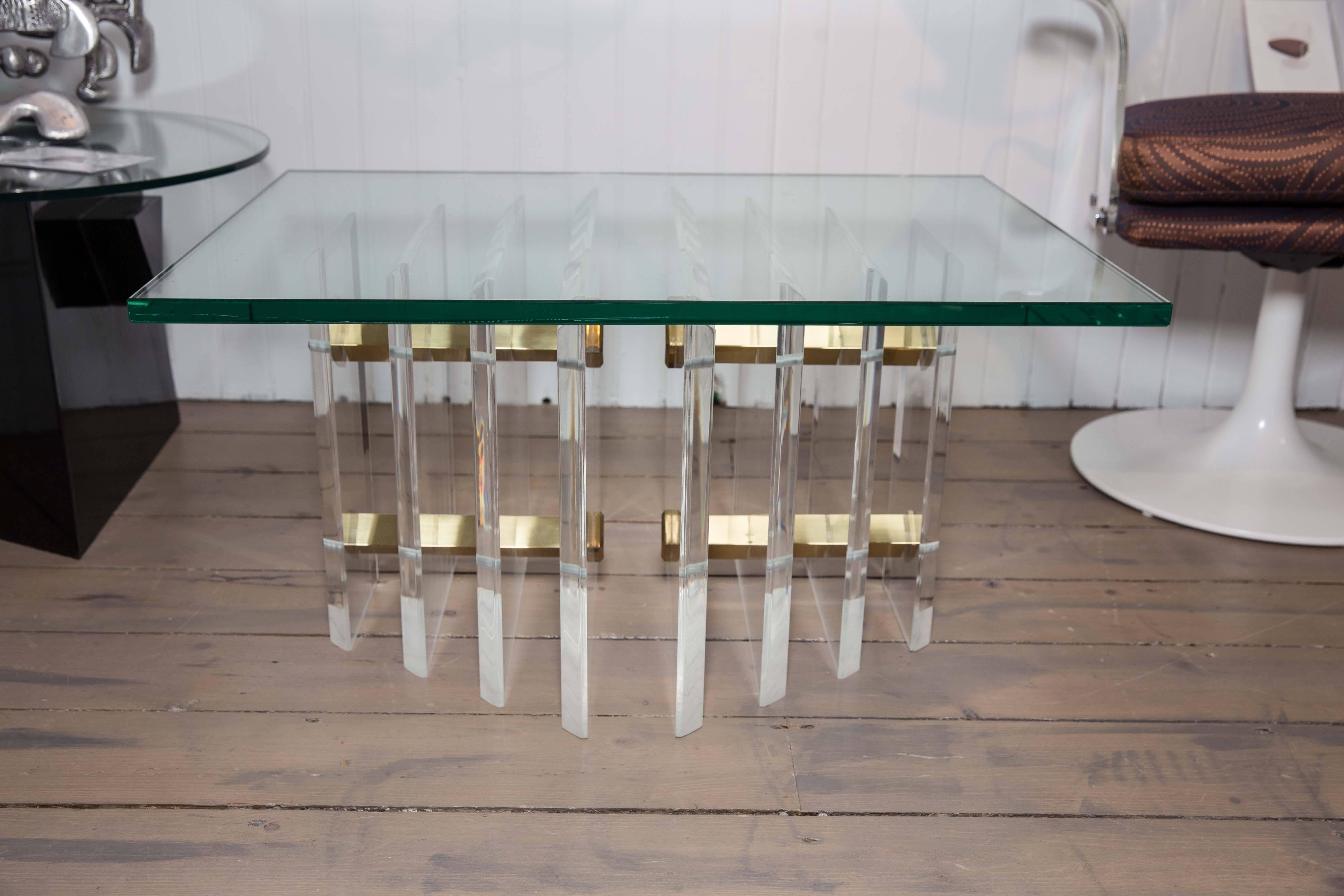 American Chrome, Brass and Lucite Glass Top Table