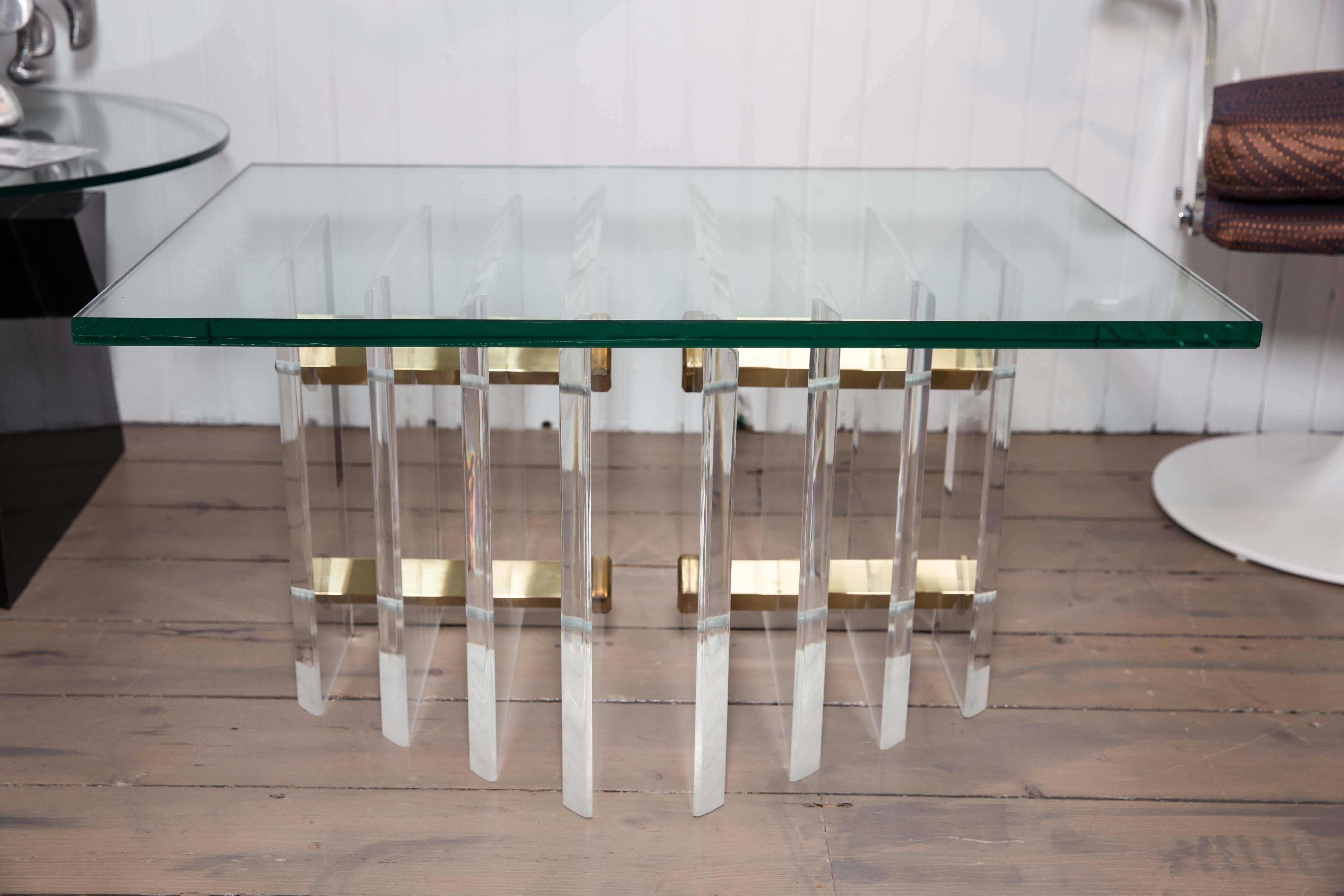 20th Century Chrome, Brass and Lucite Glass Top Table
