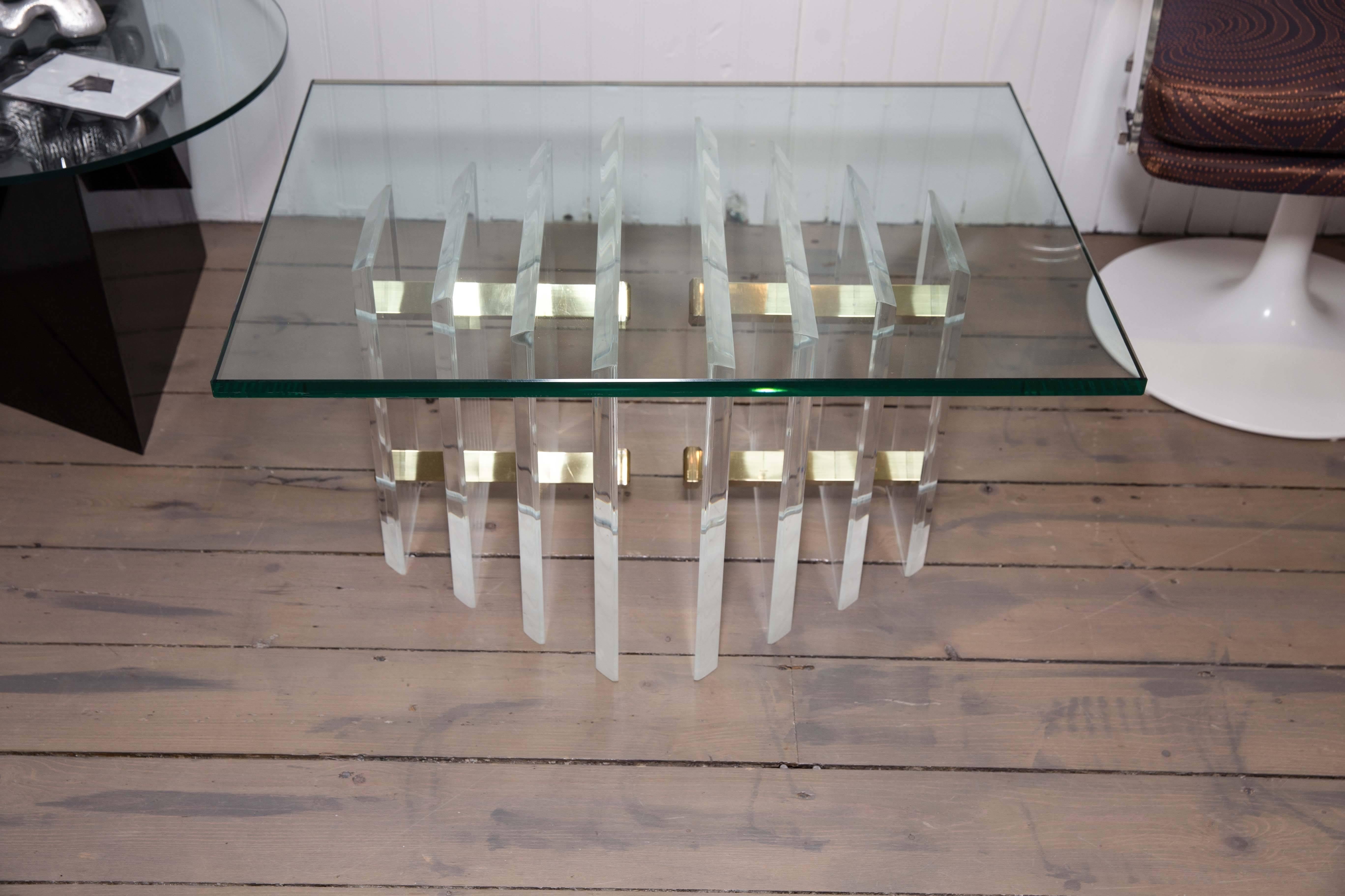 Chrome, Brass and Lucite Glass Top Table 1