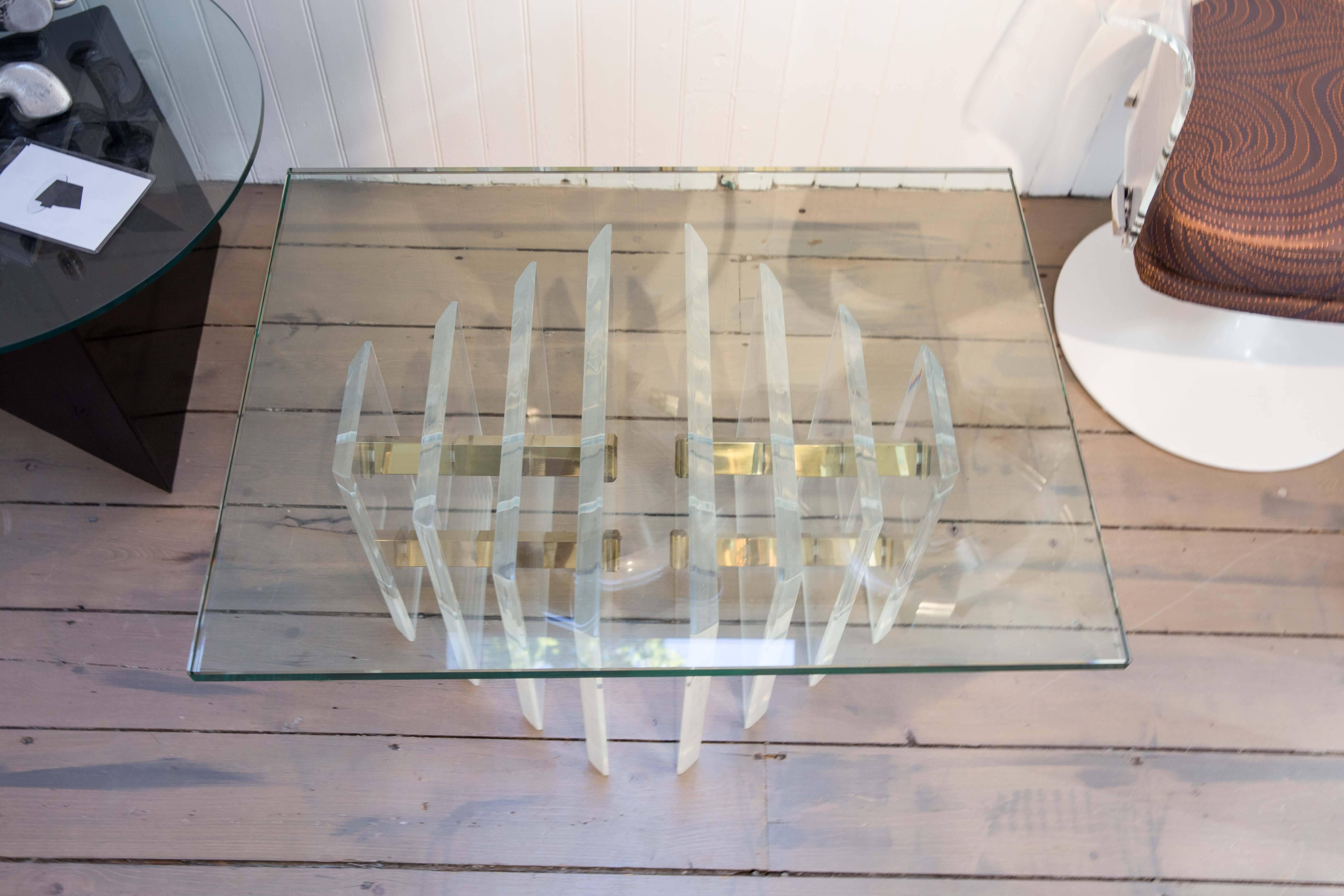 Chrome, Brass and Lucite Glass Top Table 2