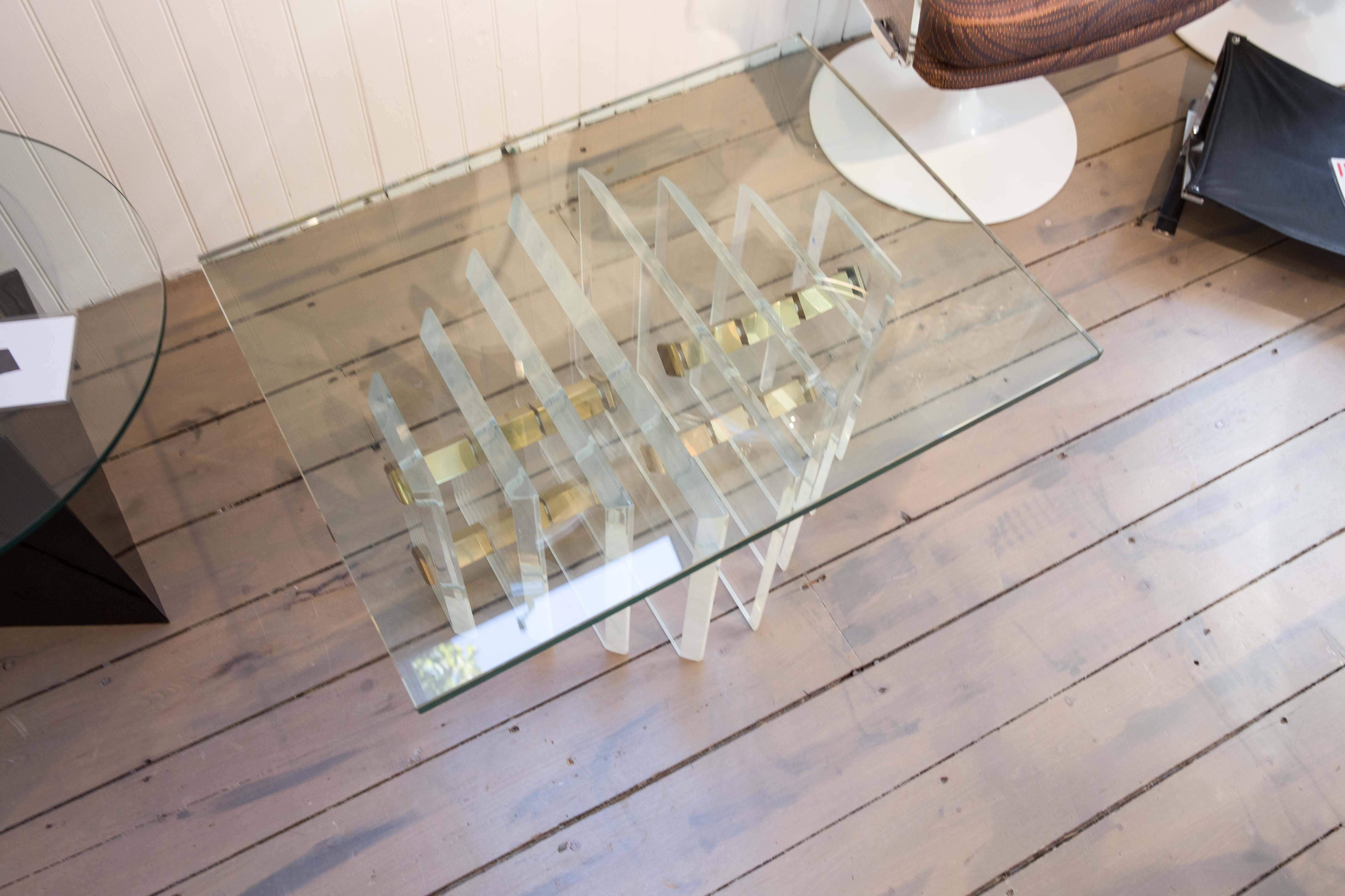 Chrome, Brass and Lucite Glass Top Table 3