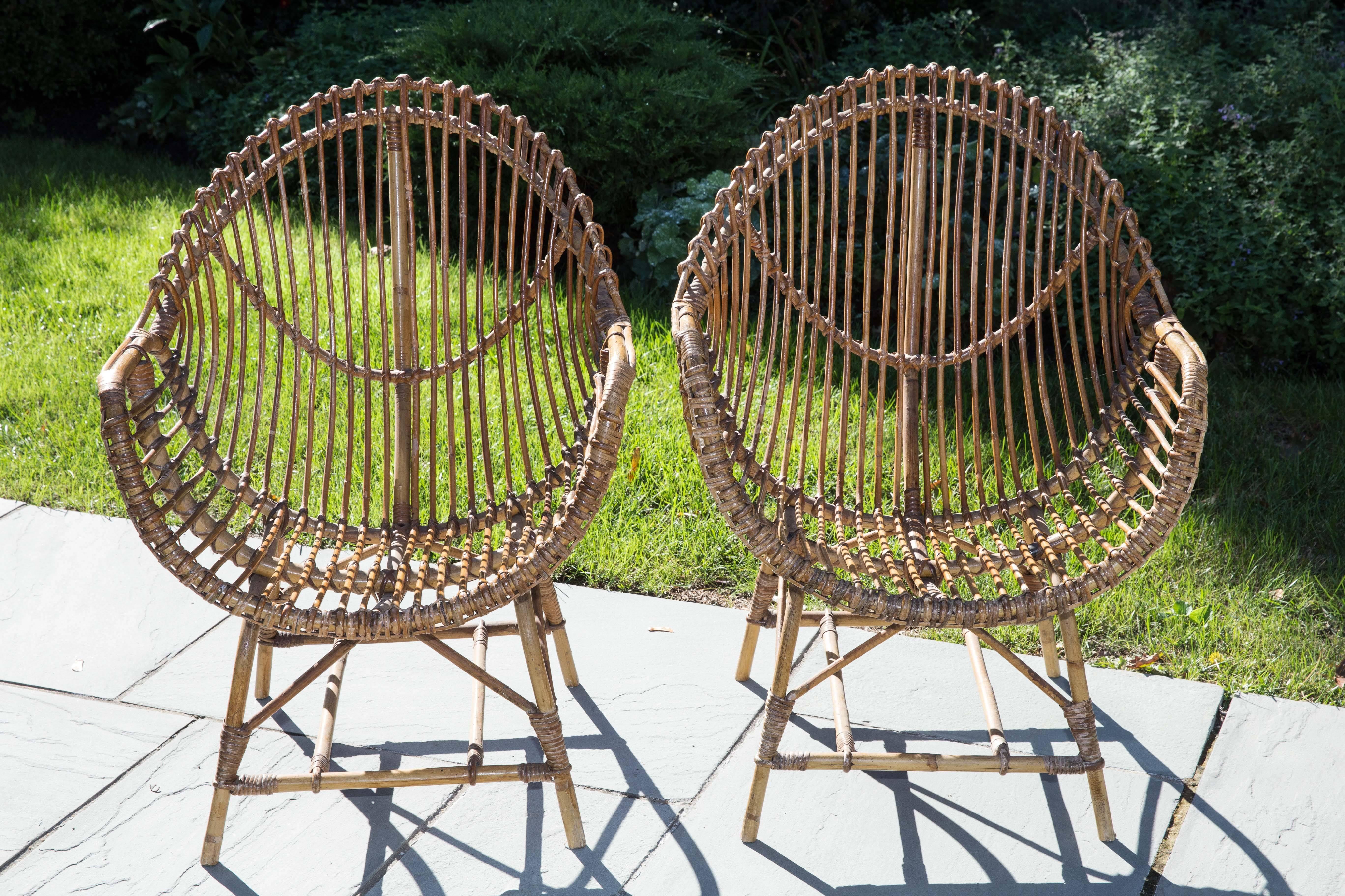 Pair of rattan armchairs.