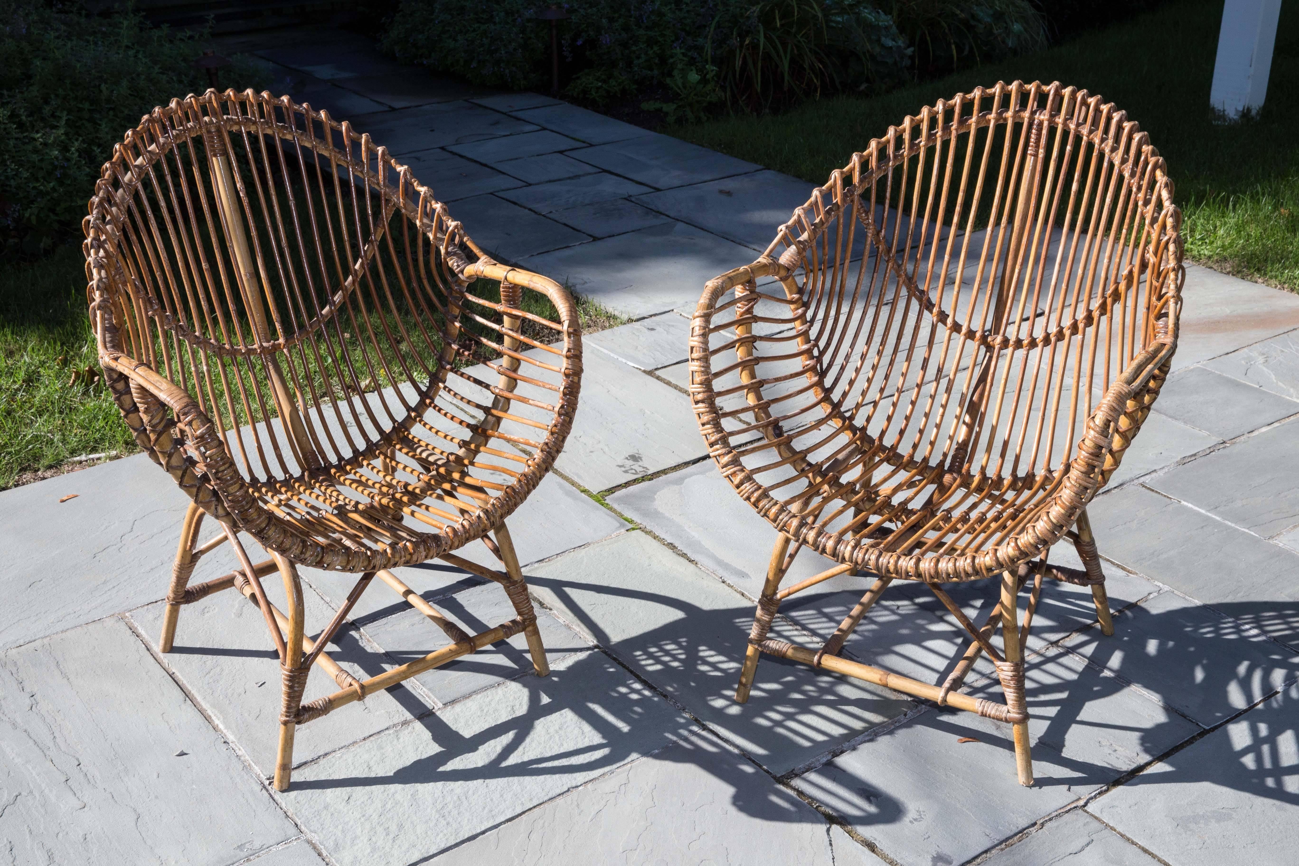 Pair of Rattan Armchairs For Sale 2