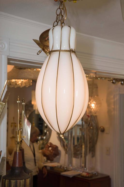 Murano Opaque Glass Pendant with Brass Detail, by Venini at 1stDibs