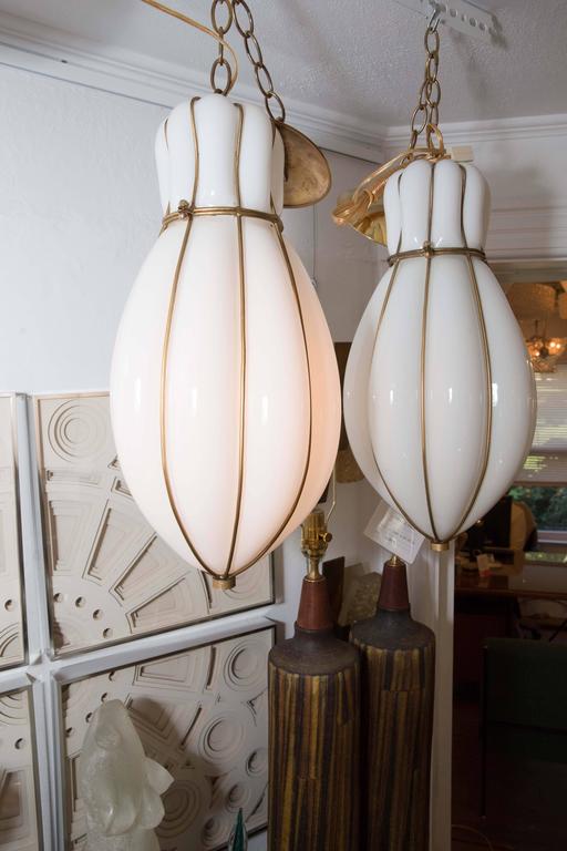 Murano Opaque Glass Pendant with Brass Detail, by Venini at 1stDibs