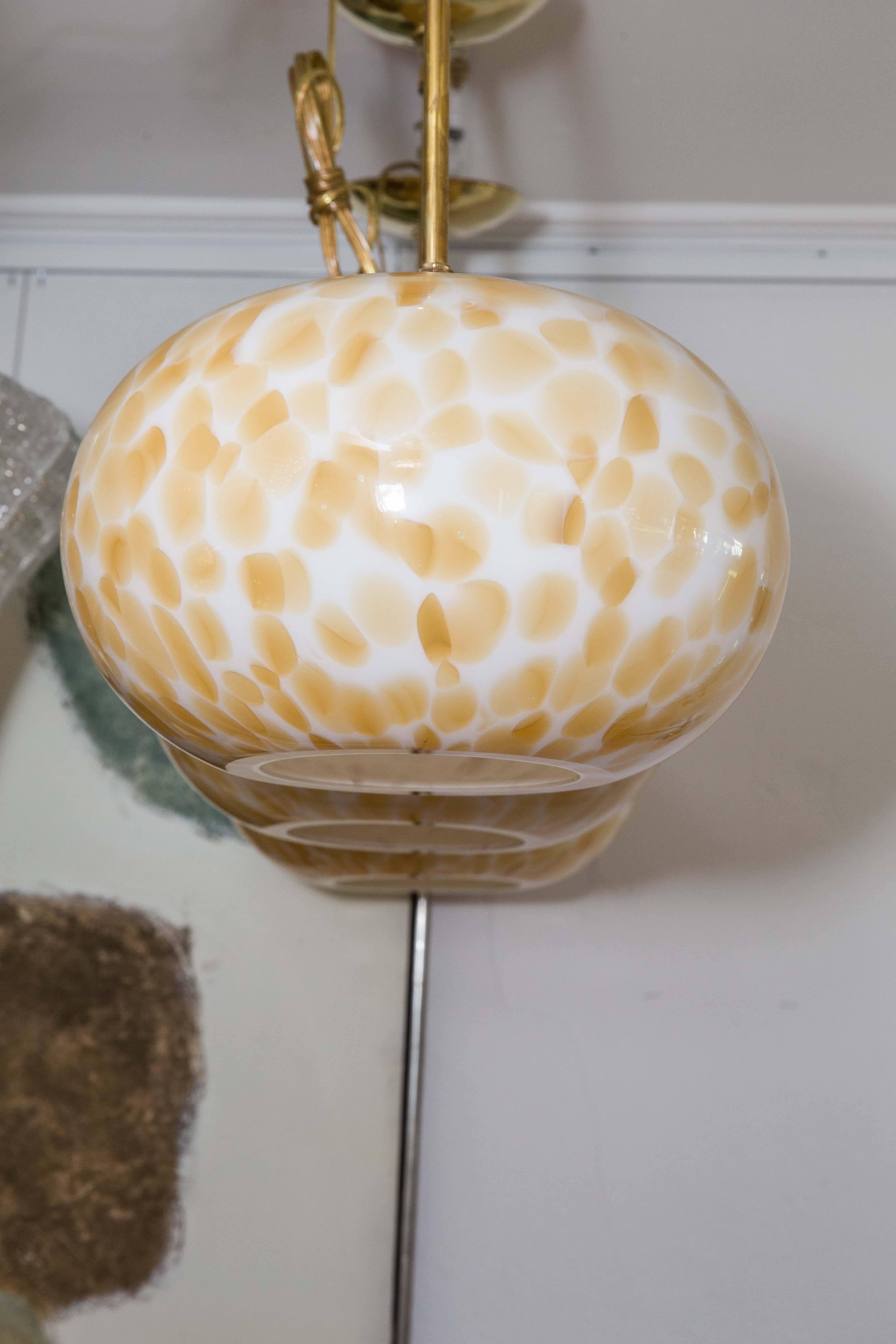 Italian Murano Gold and White Opaque Globe Pendant with Brass Detail