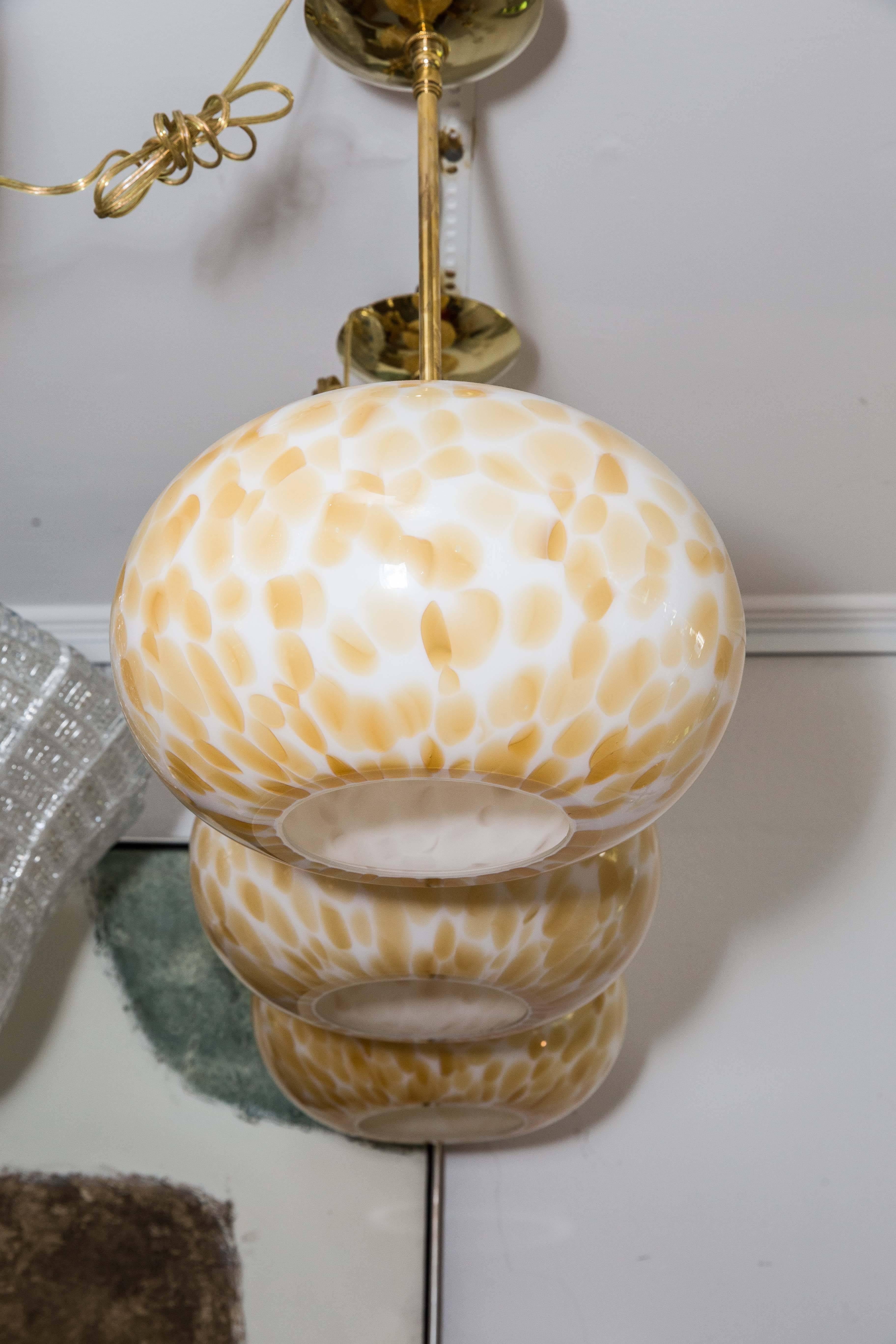 Murano Gold and White Opaque Globe Pendant with Brass Detail In Excellent Condition In Bridgehampton, NY