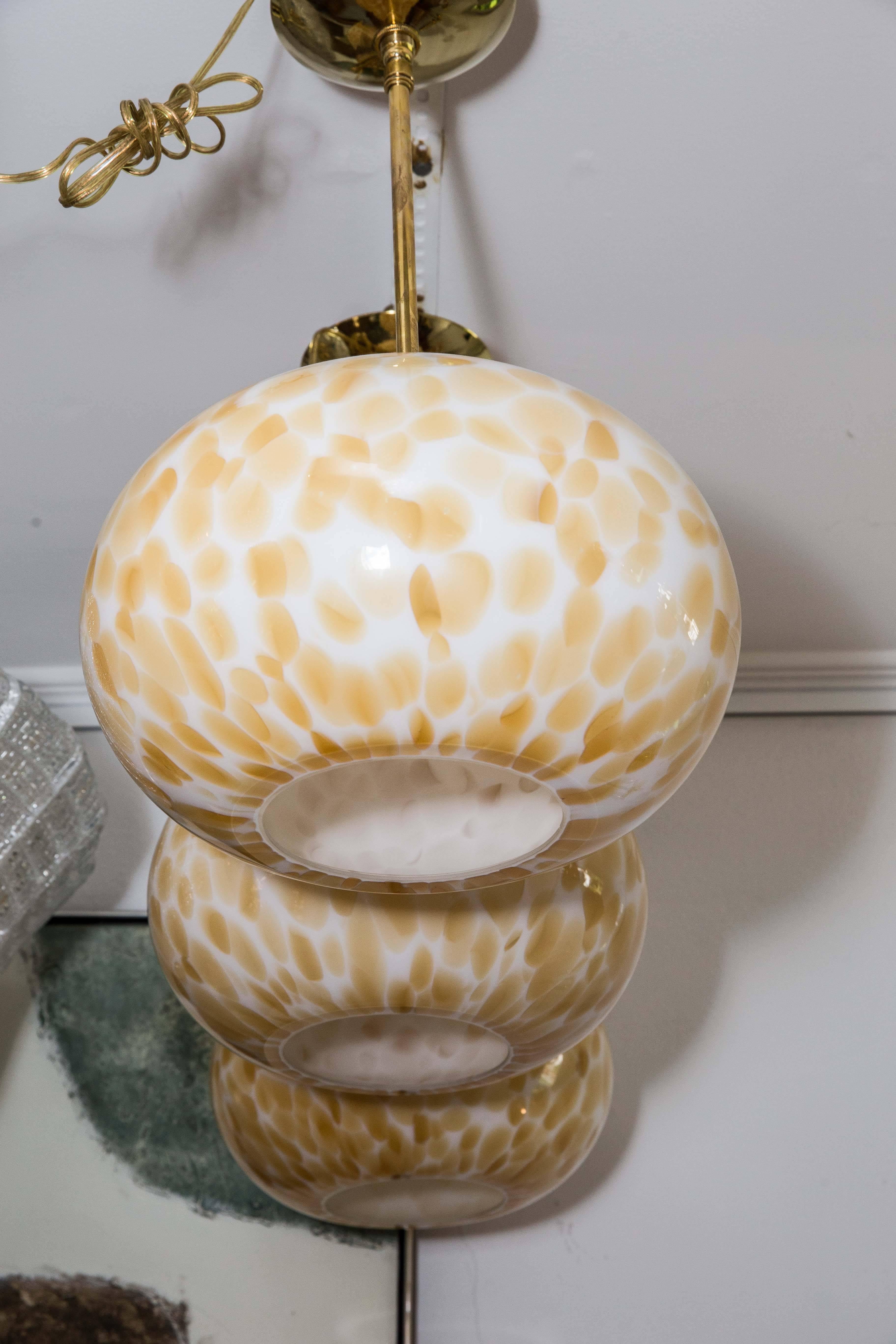 20th Century Murano Gold and White Opaque Globe Pendant with Brass Detail