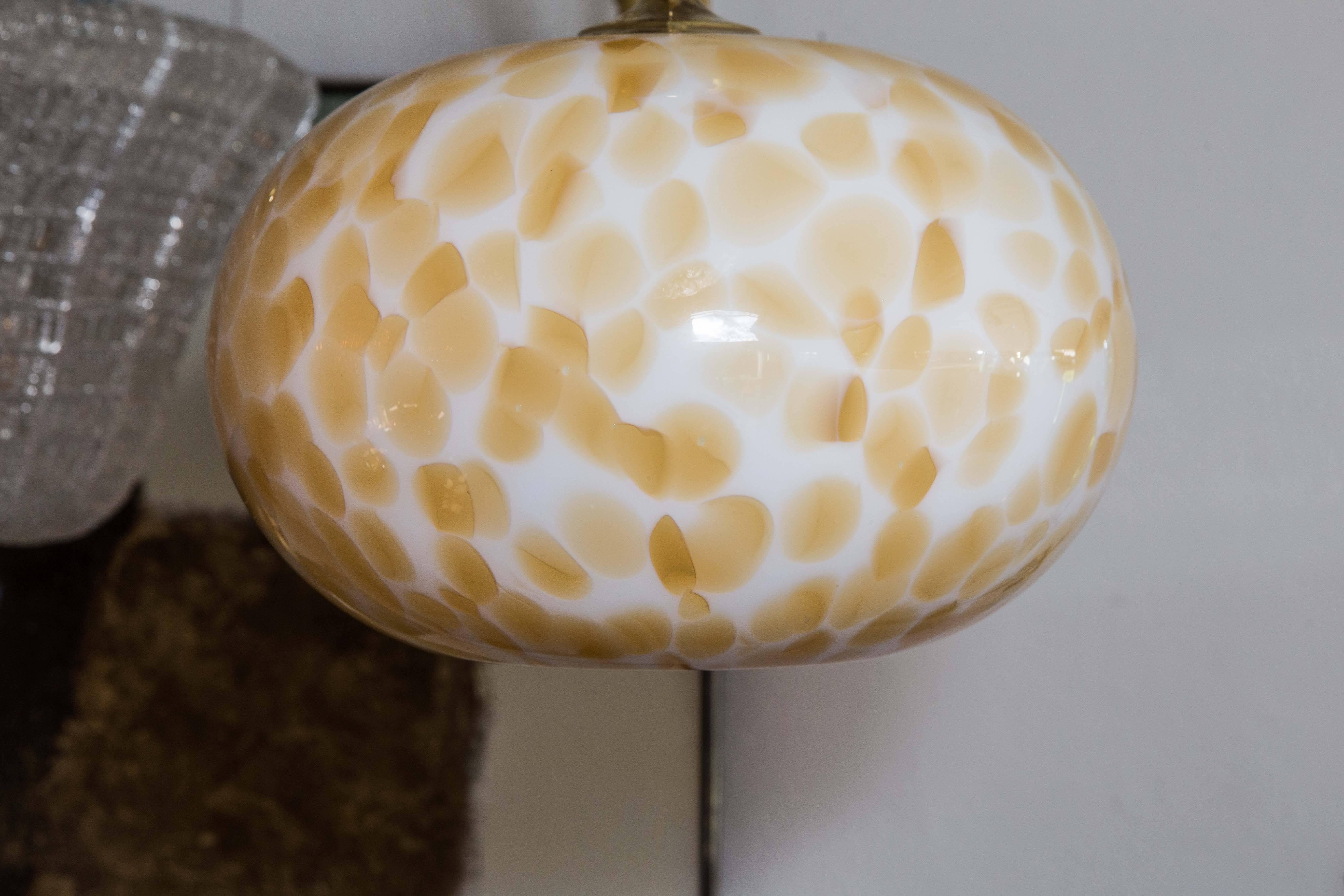 Murano Gold and White Opaque Globe Pendant with Brass Detail 3