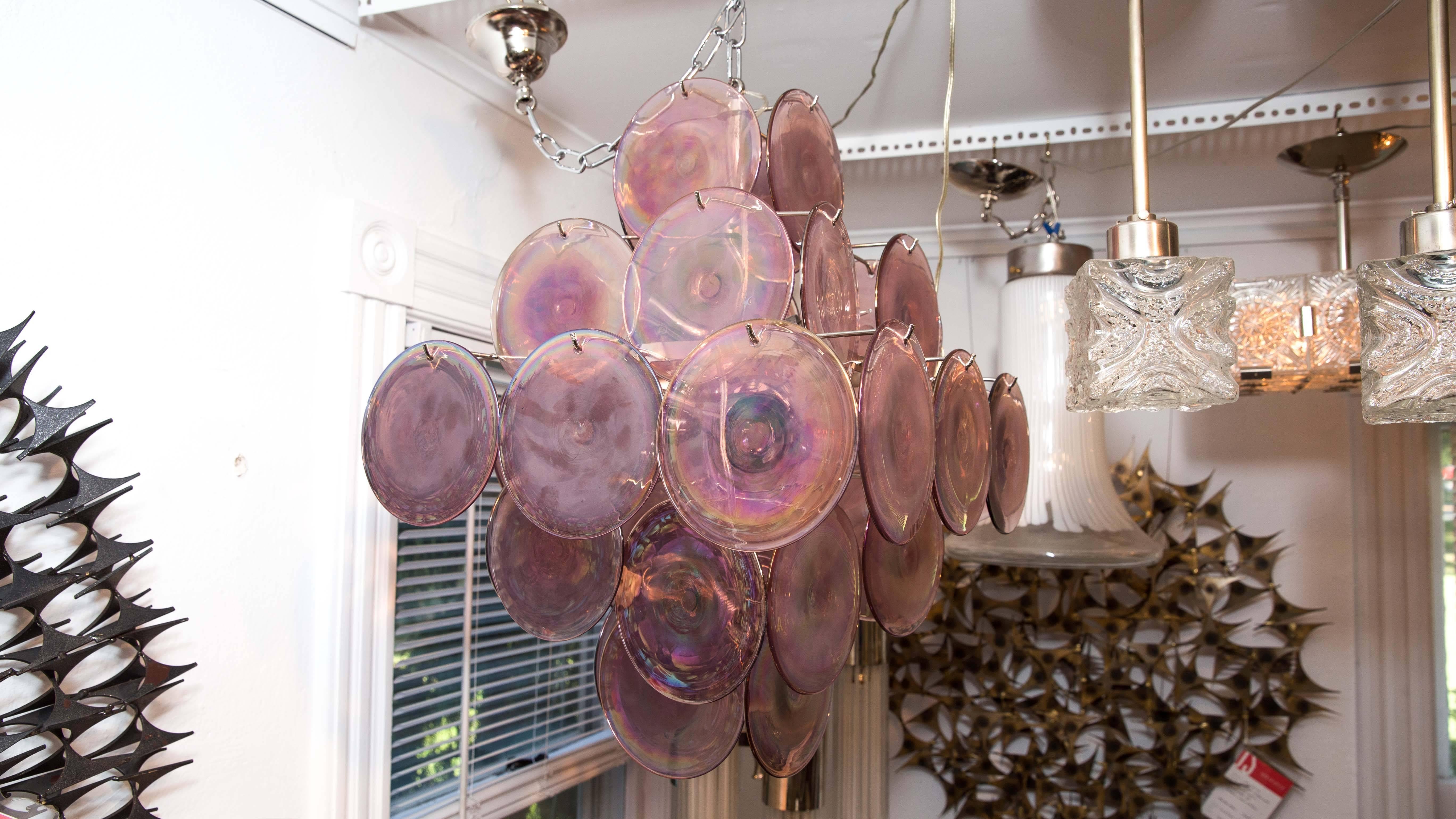 Nickel Chandelier Composed of 36 Layered Purple Glass Disks by Vistosi 1