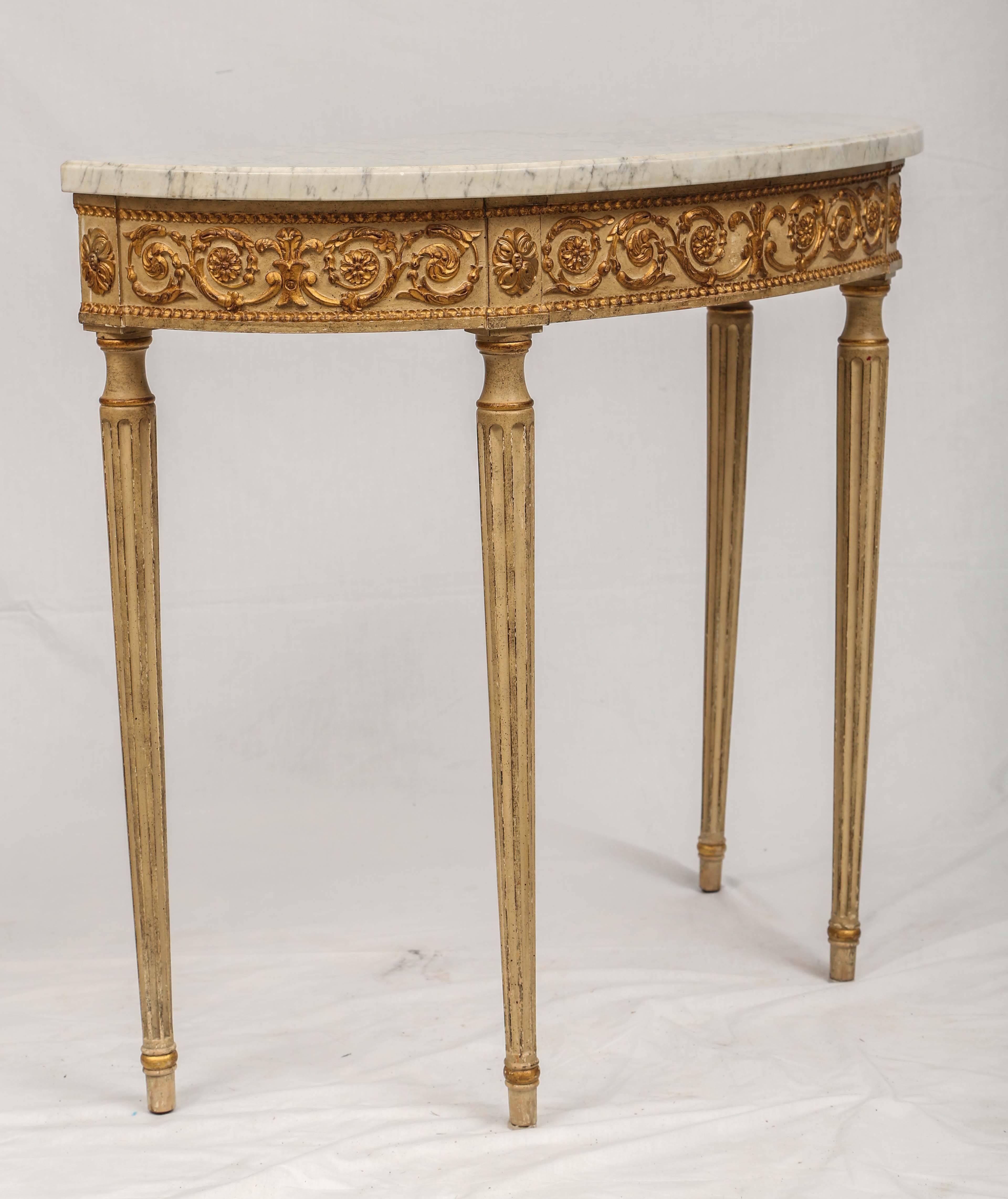 Gilt Demilune Console with Carrara Marble Top