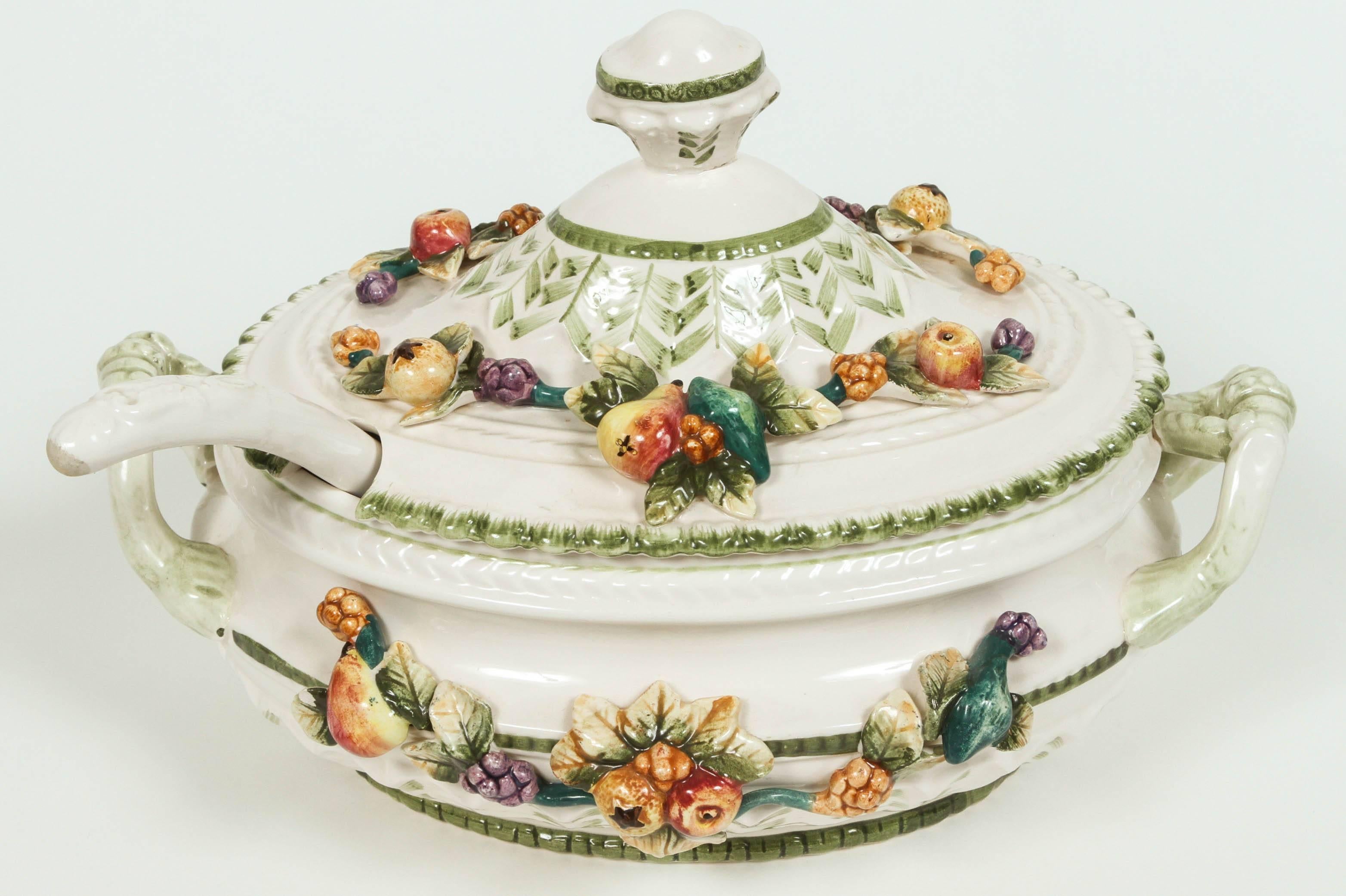 Ceramic Italian Tureen with Ladle and Tray
