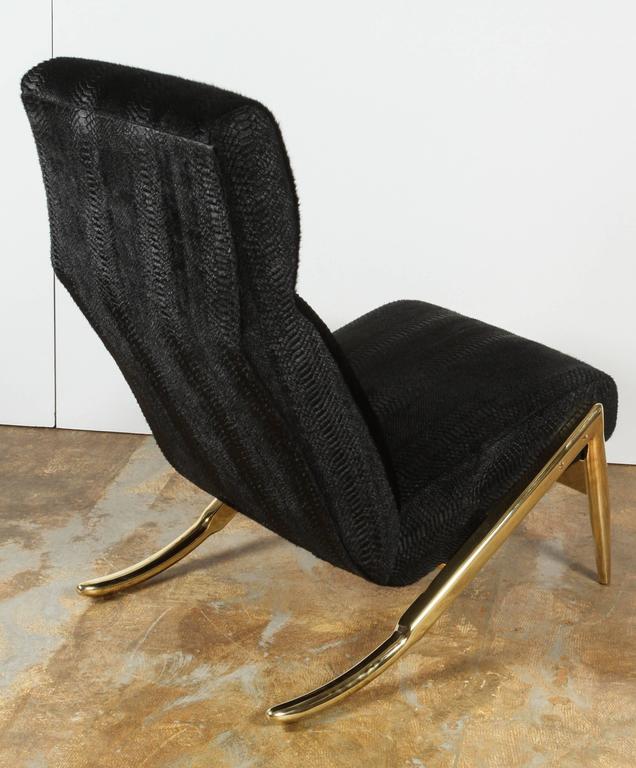 Paul Marra Slipper Chair In Brass With Laser Cut Cowhide Python
