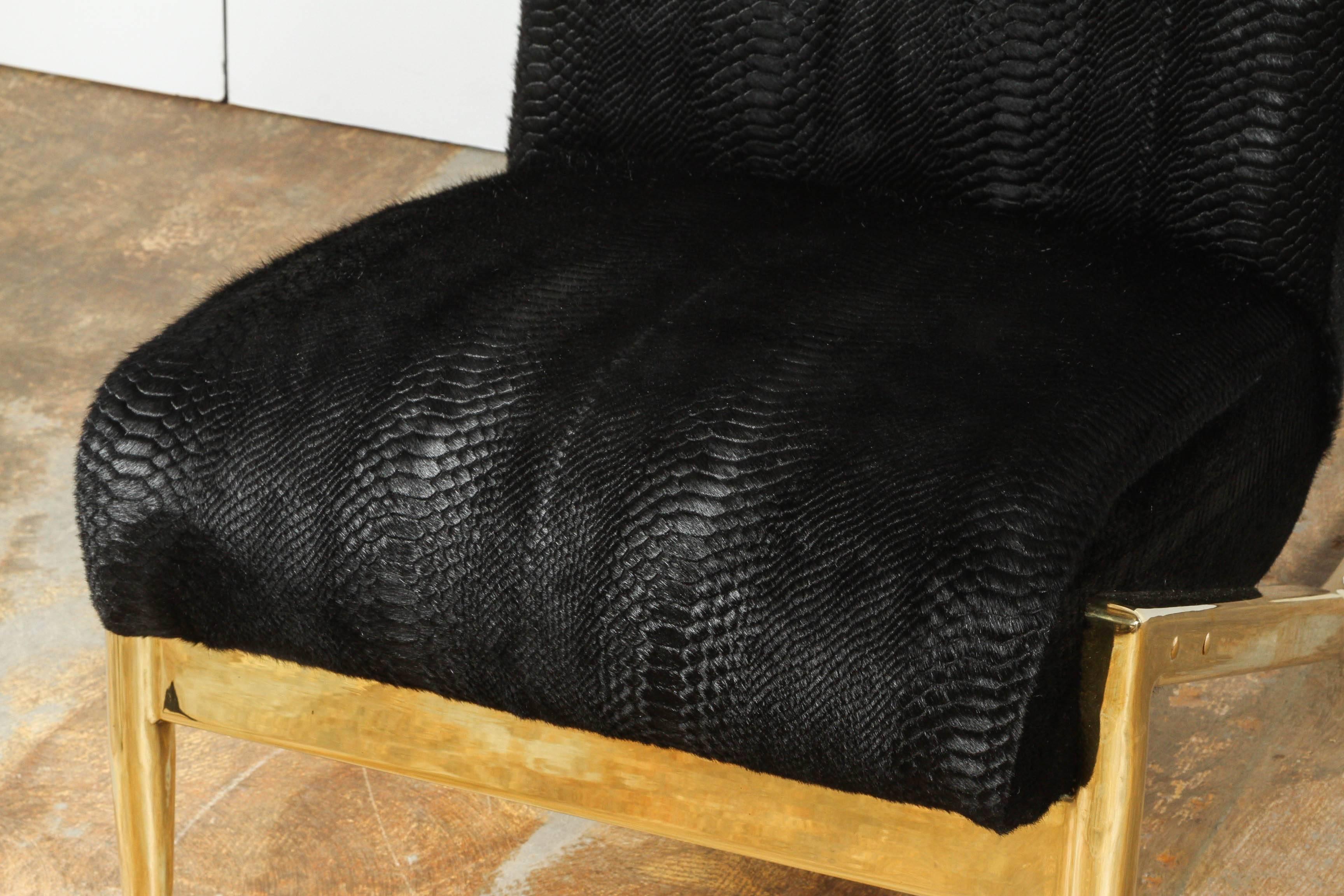 Paul Marra Slipper Chair in Brass with Laser Cut Cowhide Python For Sale 3