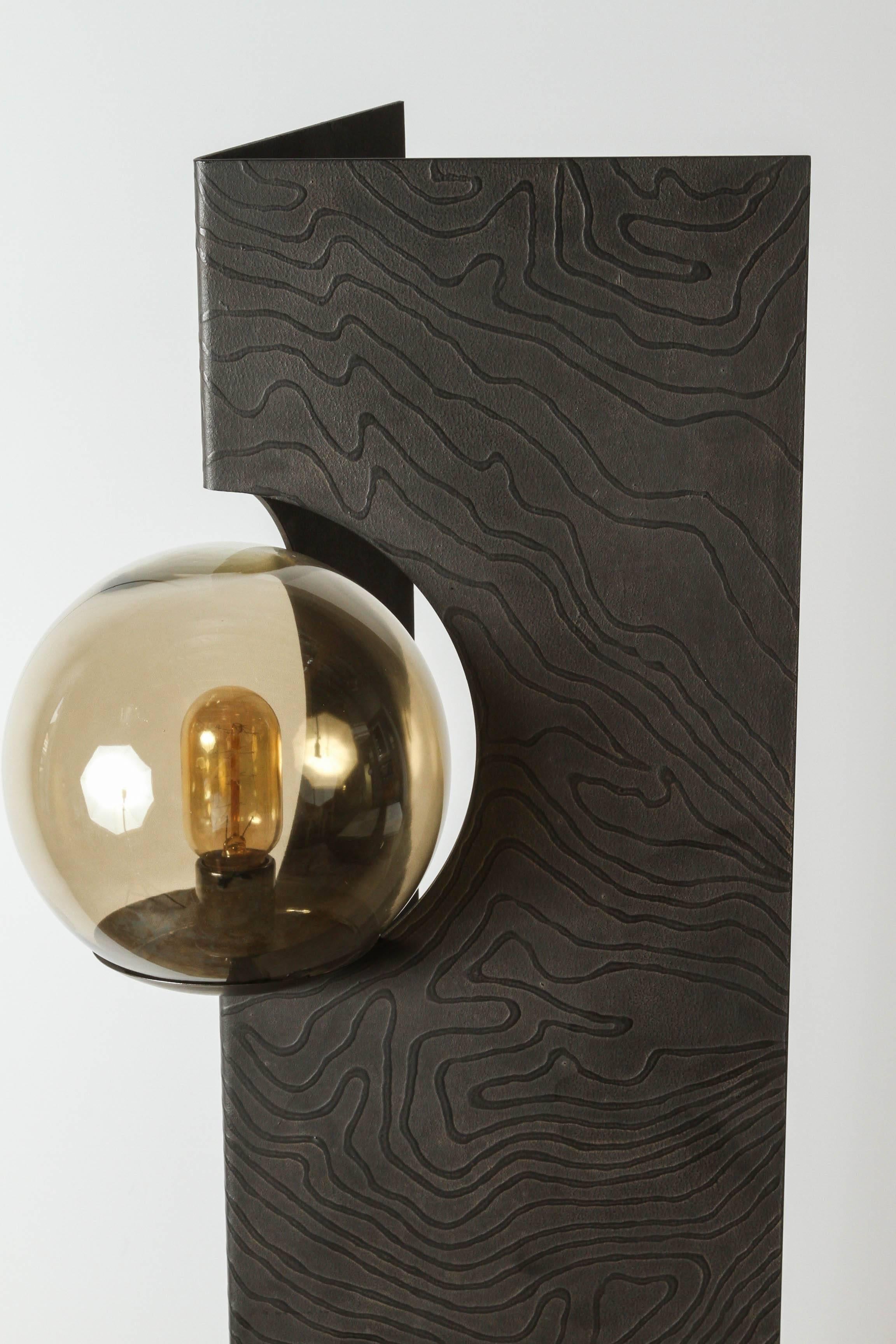 American Paul Marra Textured Steel Solitaire Floor Lamp For Sale