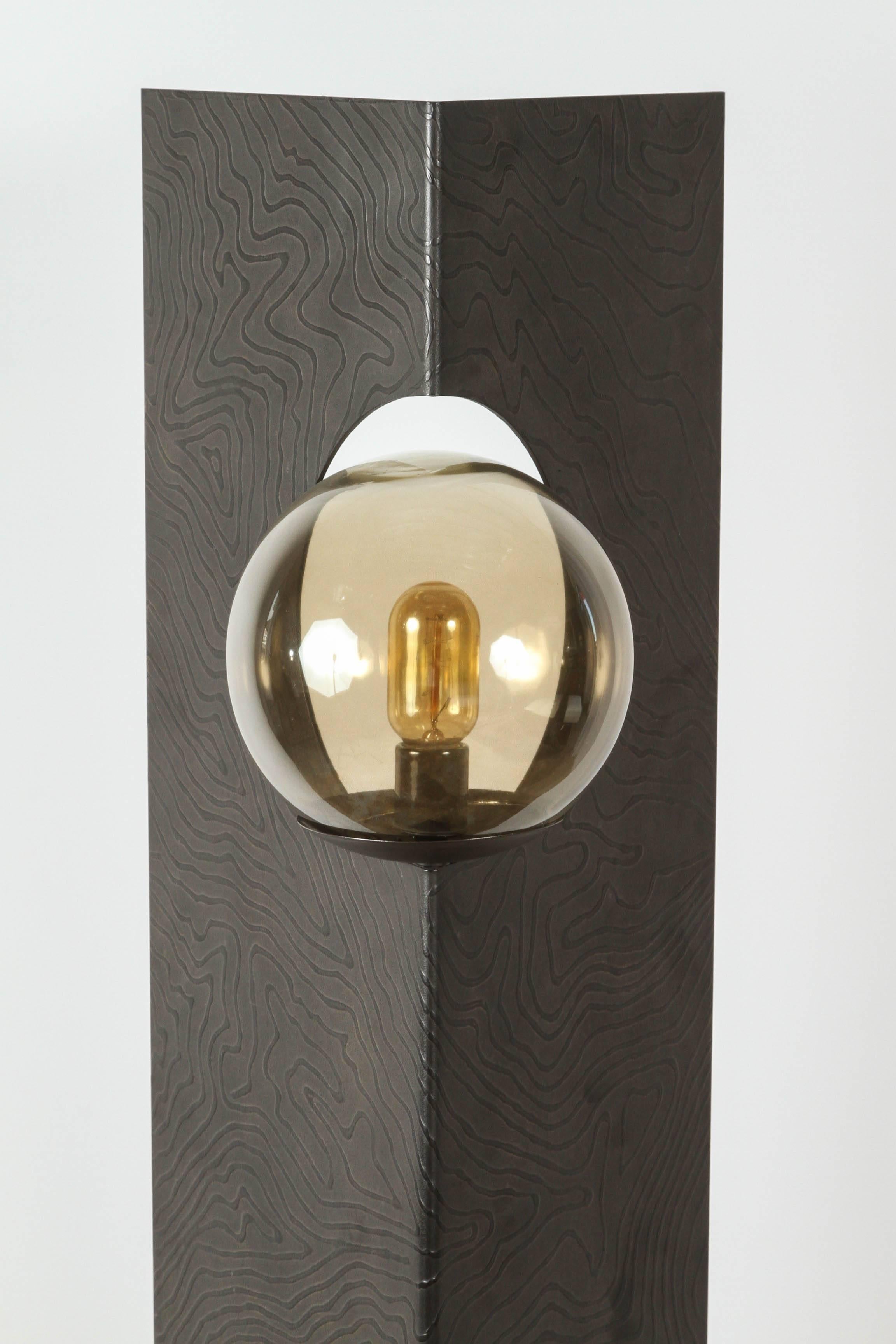 Contemporary Paul Marra Textured Steel Solitaire Floor Lamp For Sale