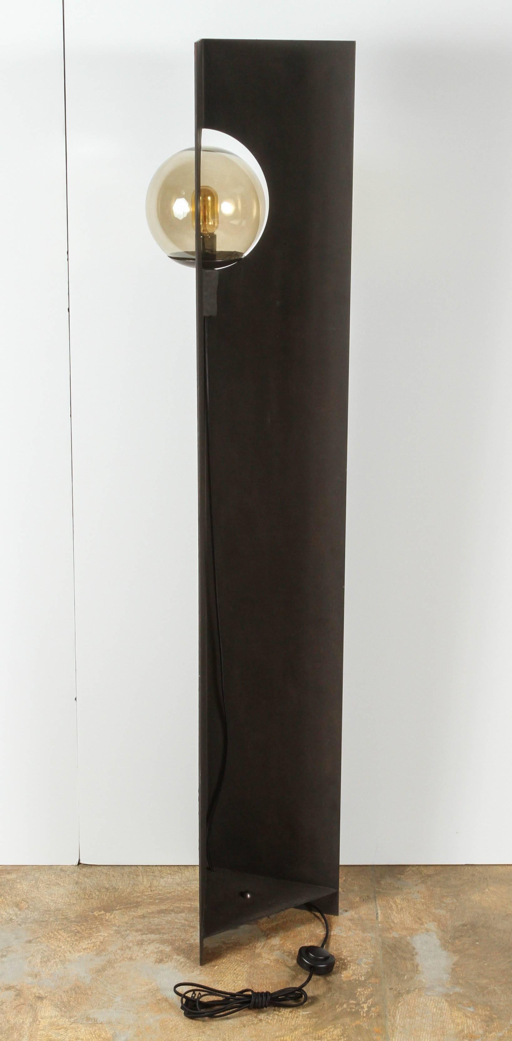 Paul Marra Textured Steel Solitaire Floor Lamp For Sale 1