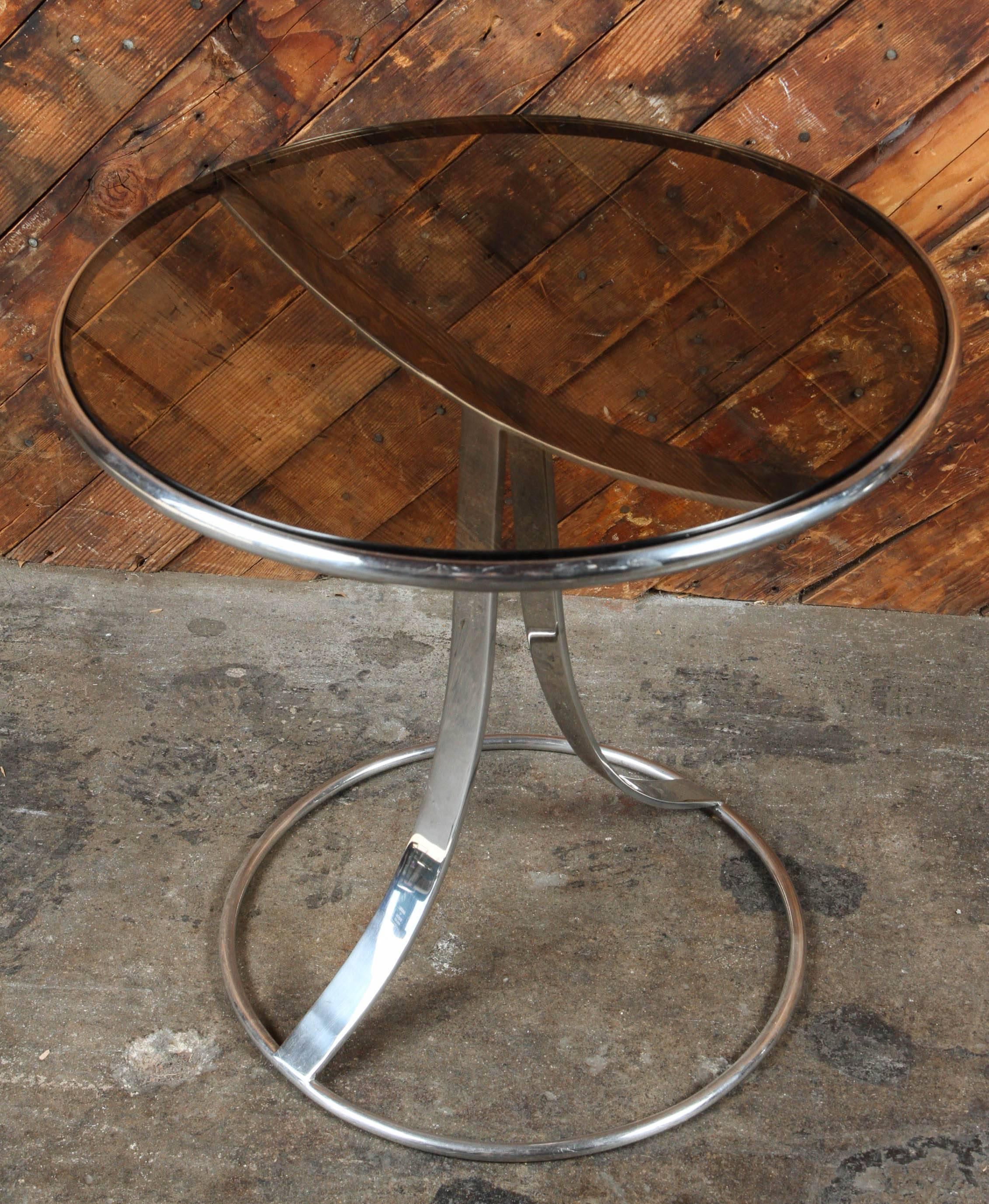 Mid-Century Modern Gardner Leaver for Steelcase Chrome and Smoked Glass Pair Side Tables For Sale