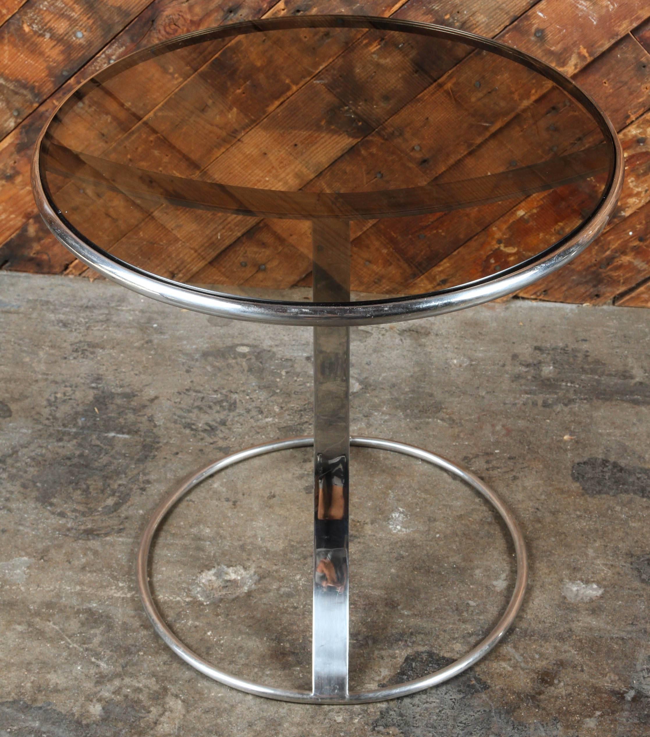 American Gardner Leaver for Steelcase Chrome and Smoked Glass Pair Side Tables For Sale