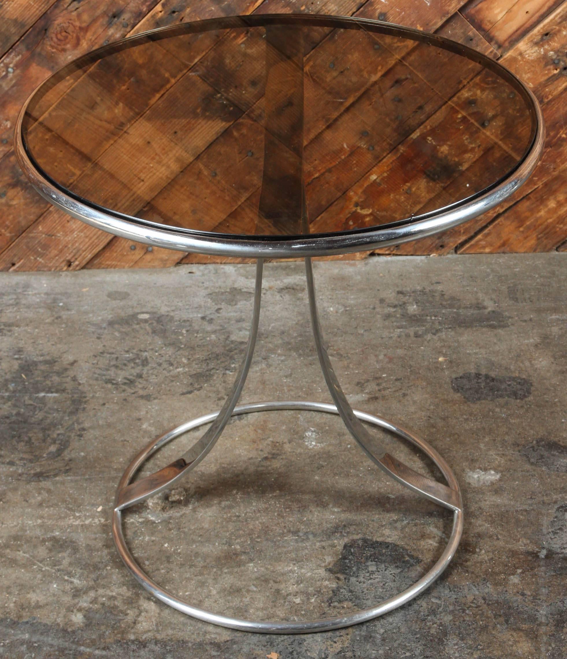 Gardner Leaver for Steelcase Chrome and Smoked Glass Pair Side Tables For Sale 1