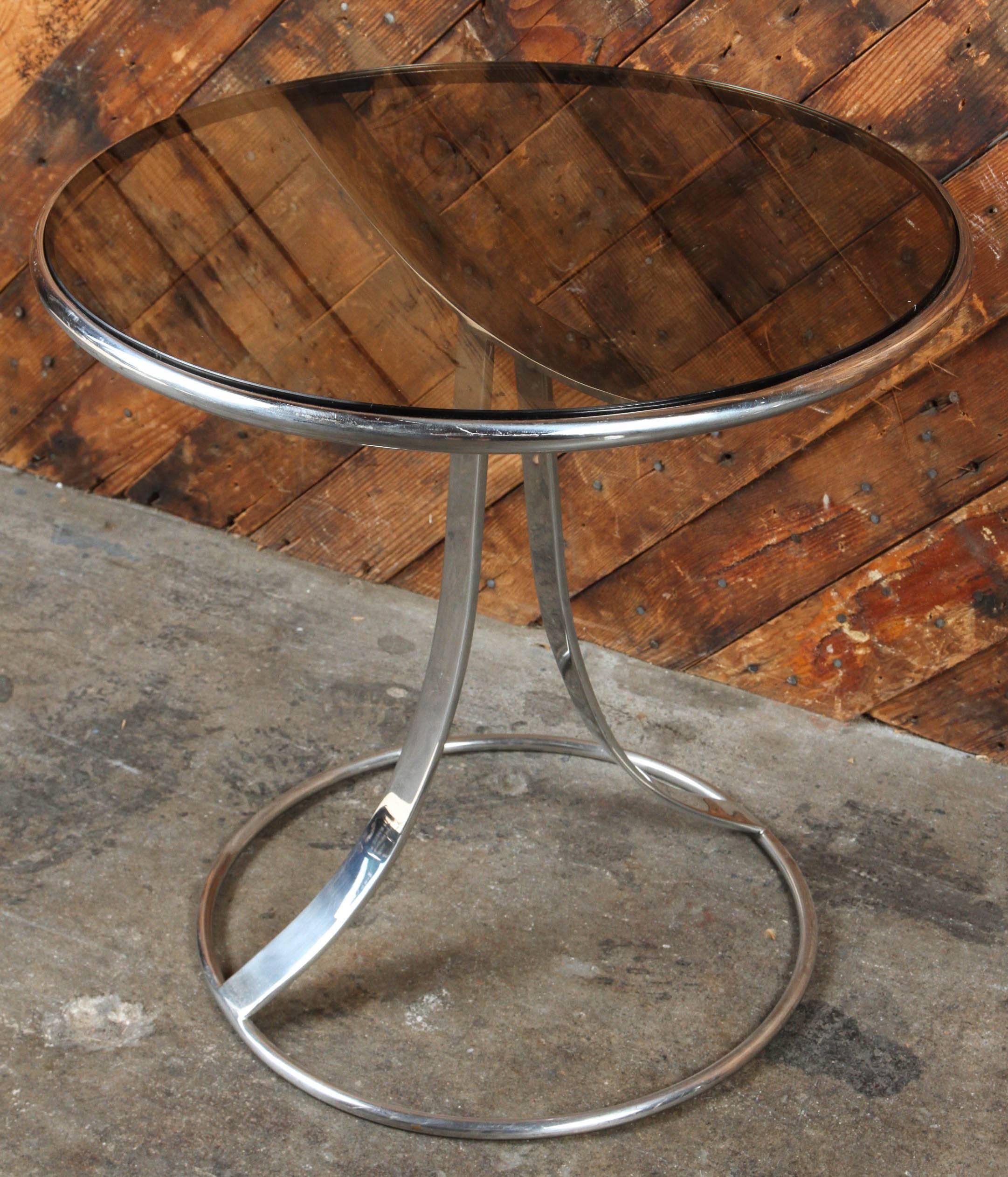 Gardner Leaver for Steelcase Chrome and Smoked Glass Pair Side Tables For Sale 4