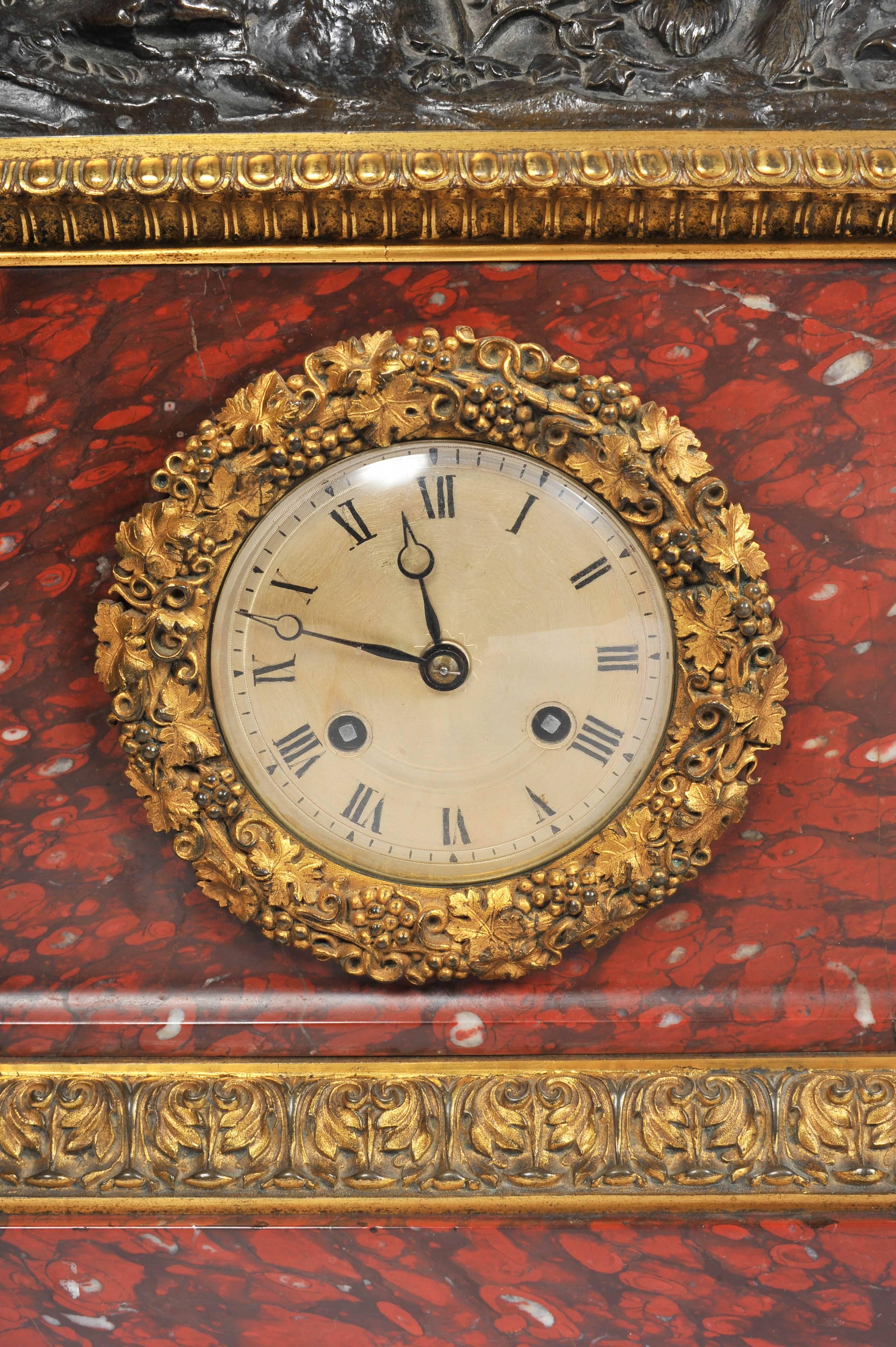 Napoleon III French 19th Century Marble Mantel Clock Set