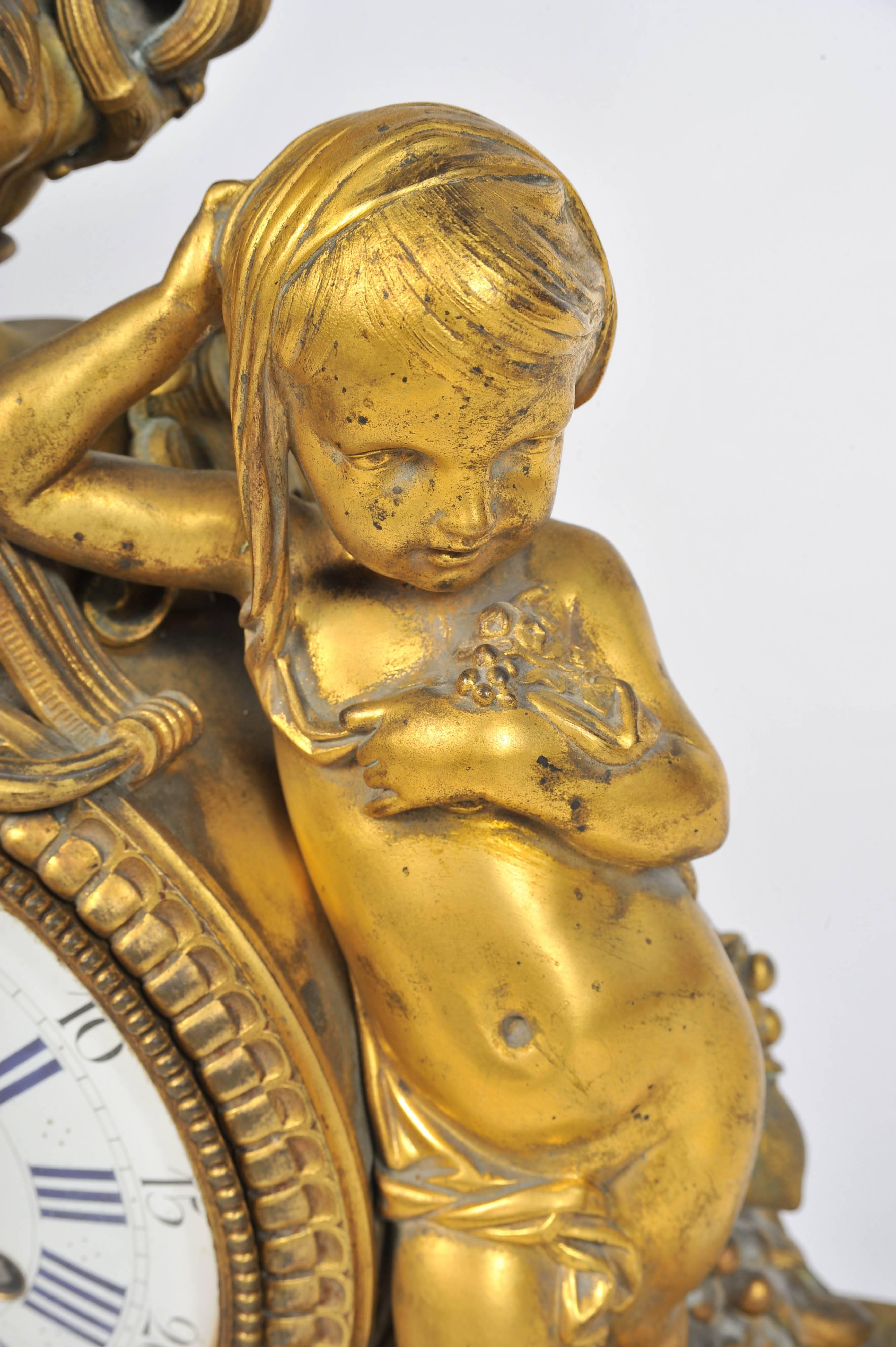 Carved 19th Century French Mantel Clock, by 'Monbro Aine, Paris' For Sale