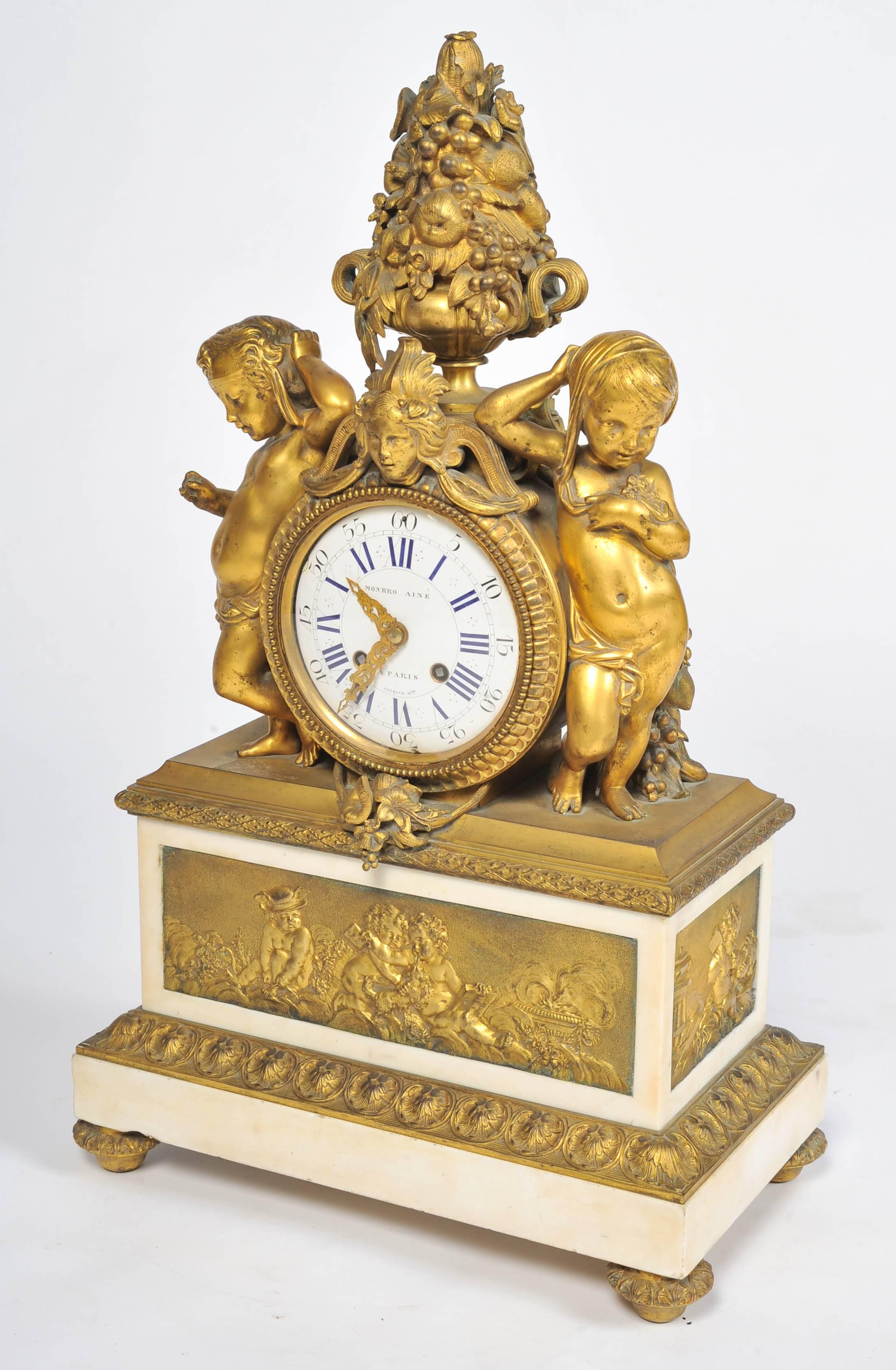 19th Century French Mantel Clock, by 'Monbro Aine, Paris' For Sale 2