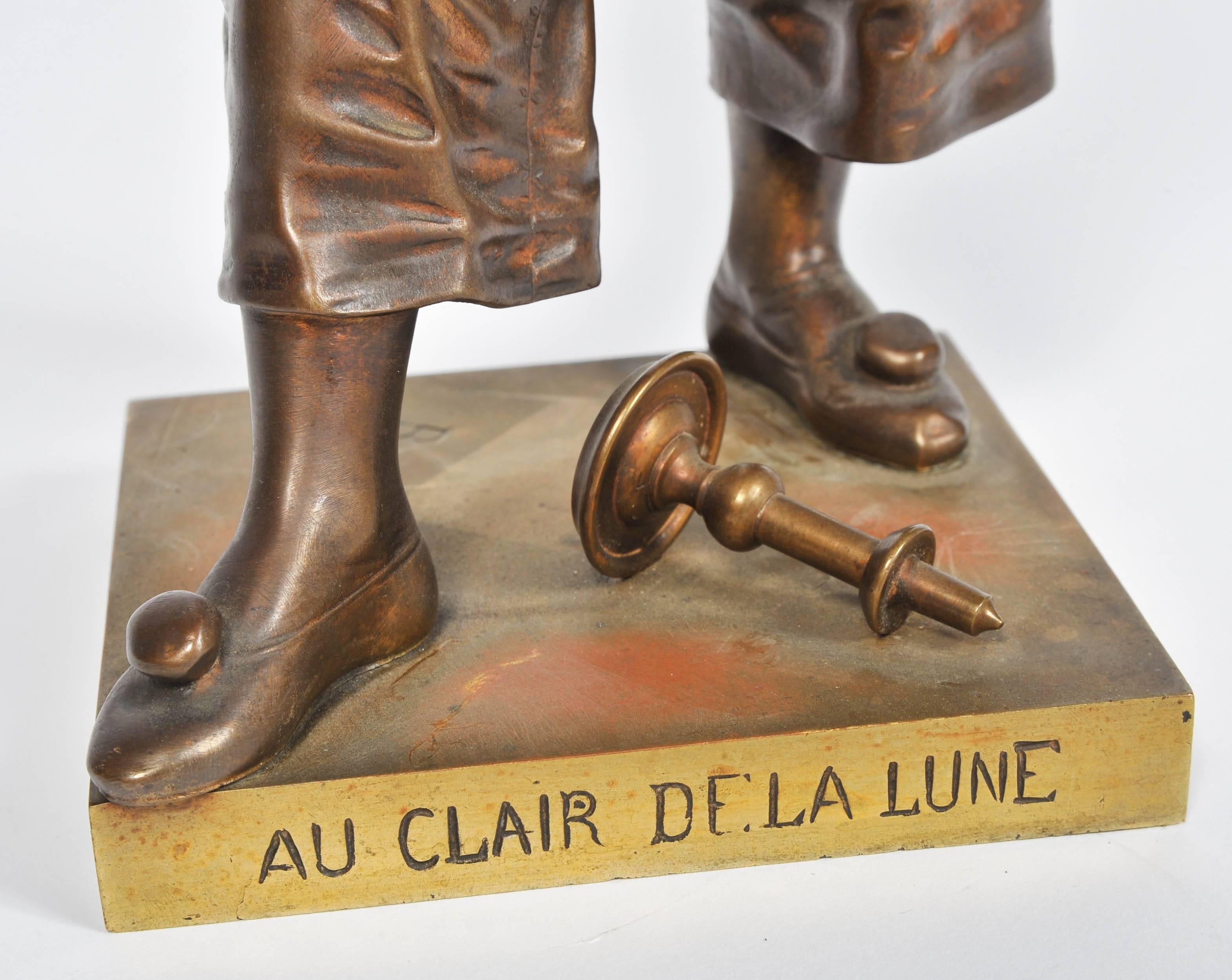 Cast 19th Century Bronze by Bouret, Au Clair De La Lune For Sale
