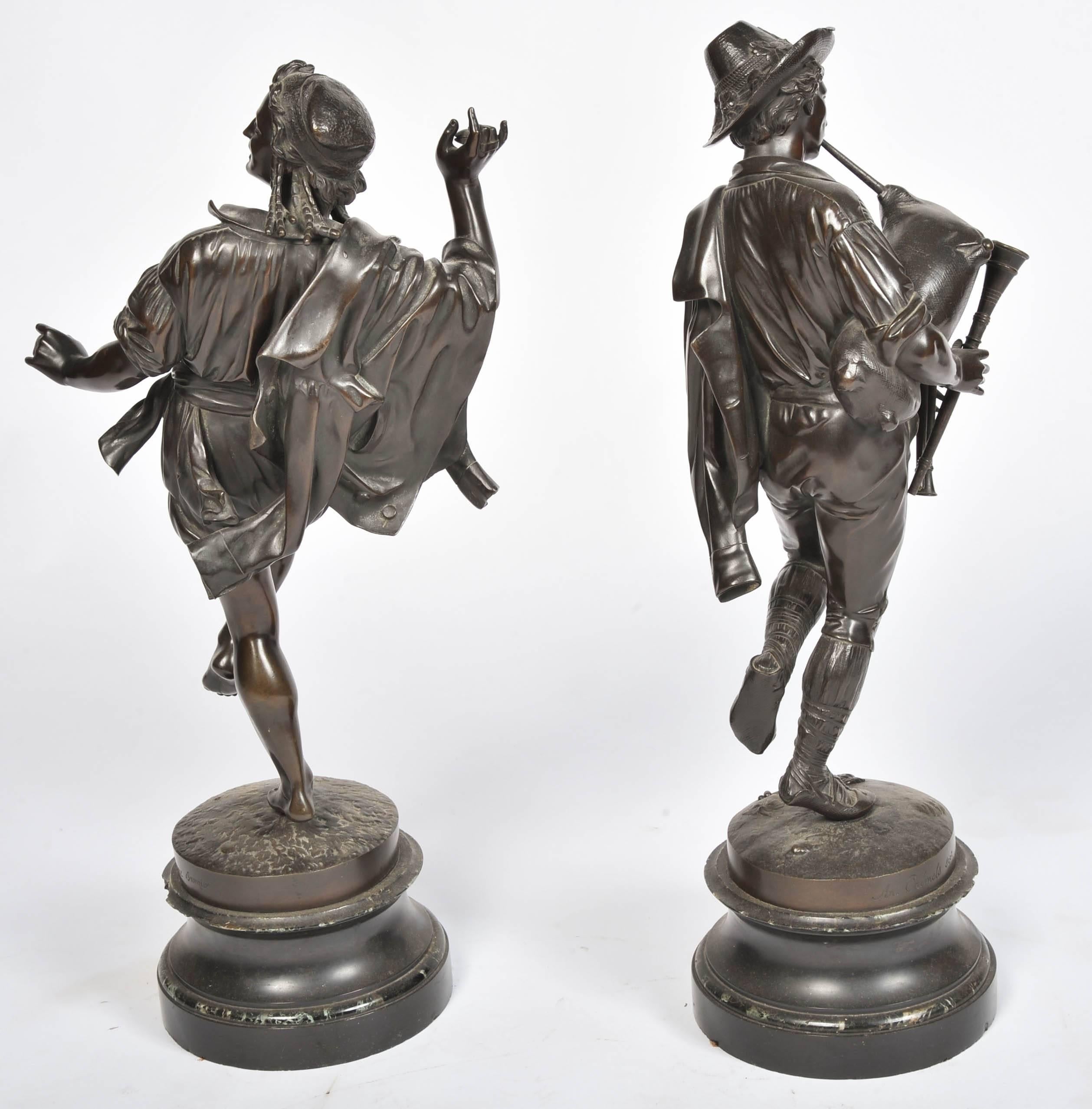Pair of Bronze 19th Century Neapolitan Dancers For Sale 5