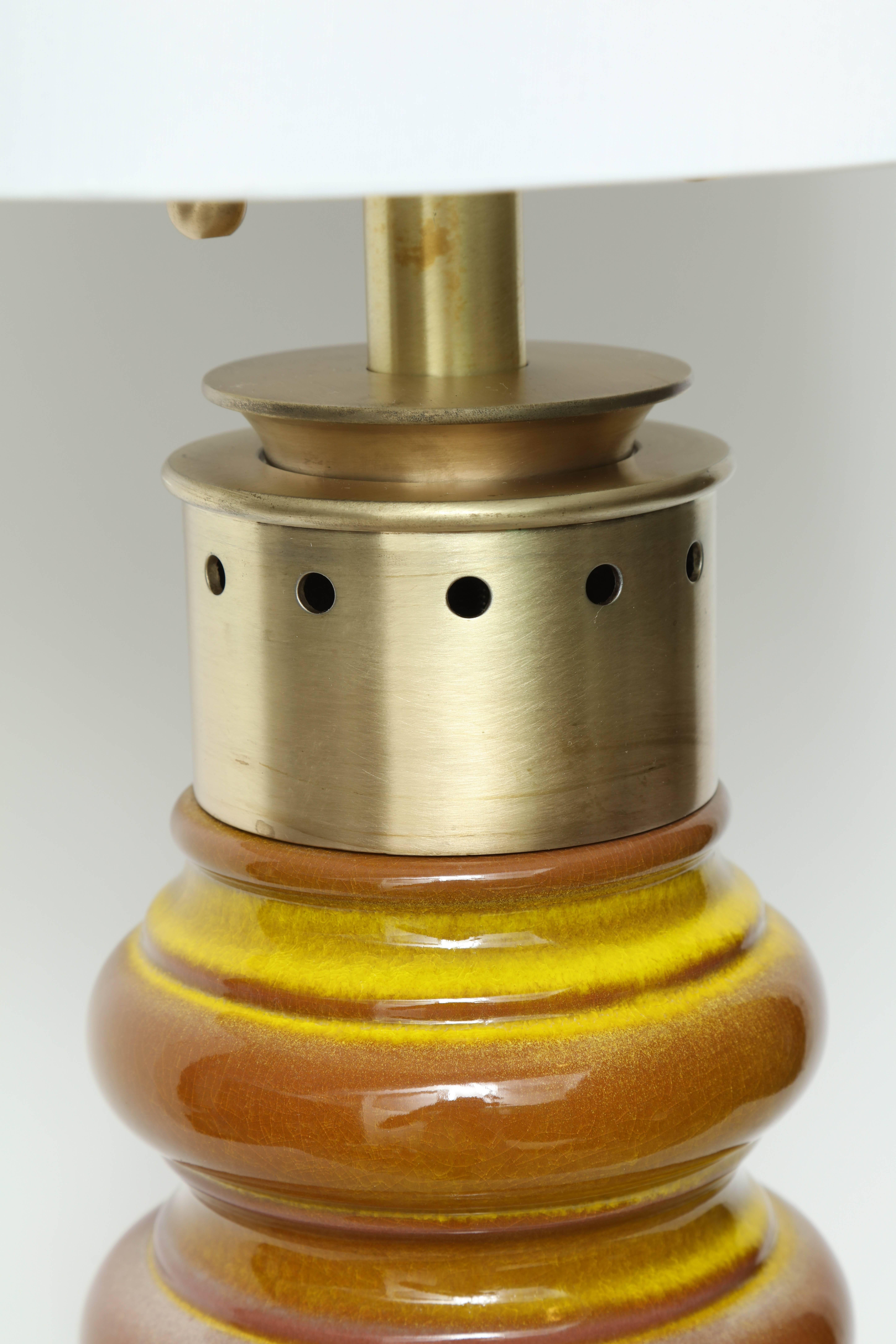 Mid-Century Modern Stiffel Ochre Glazed Ceramic Lamps