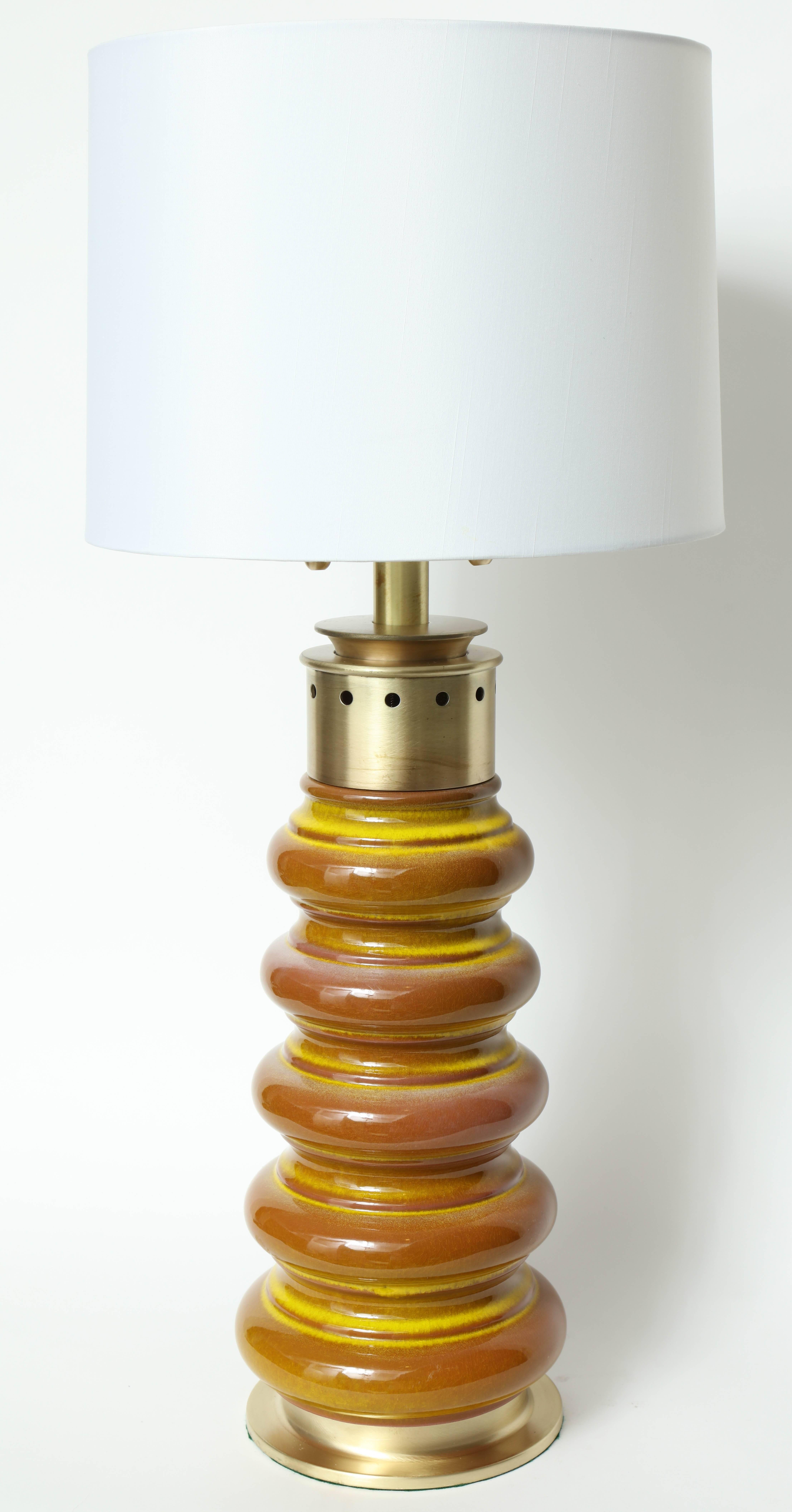 20th Century Stiffel Ochre Glazed Ceramic Lamps