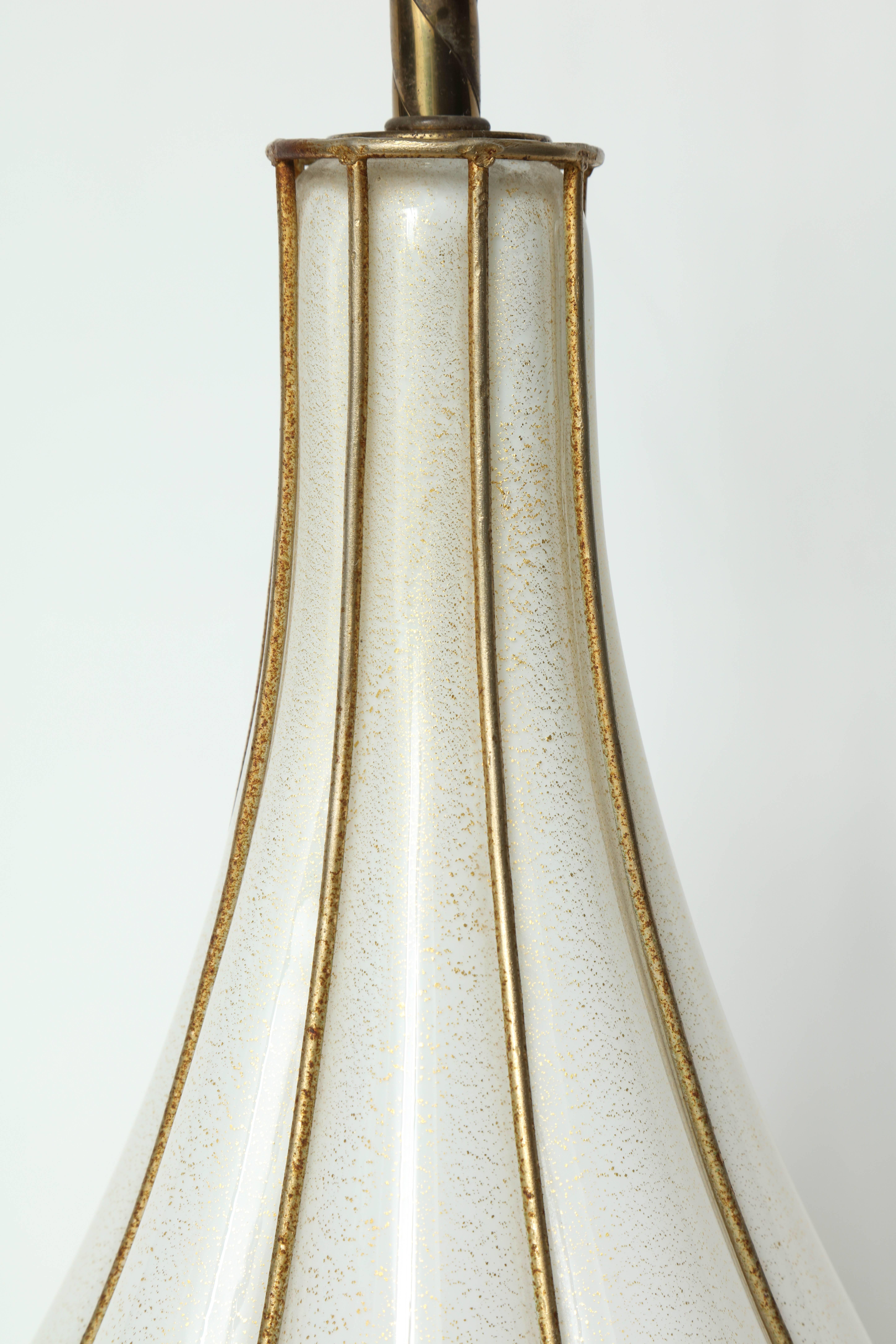 Brass Marbro Caged White Murano Glass Lamp