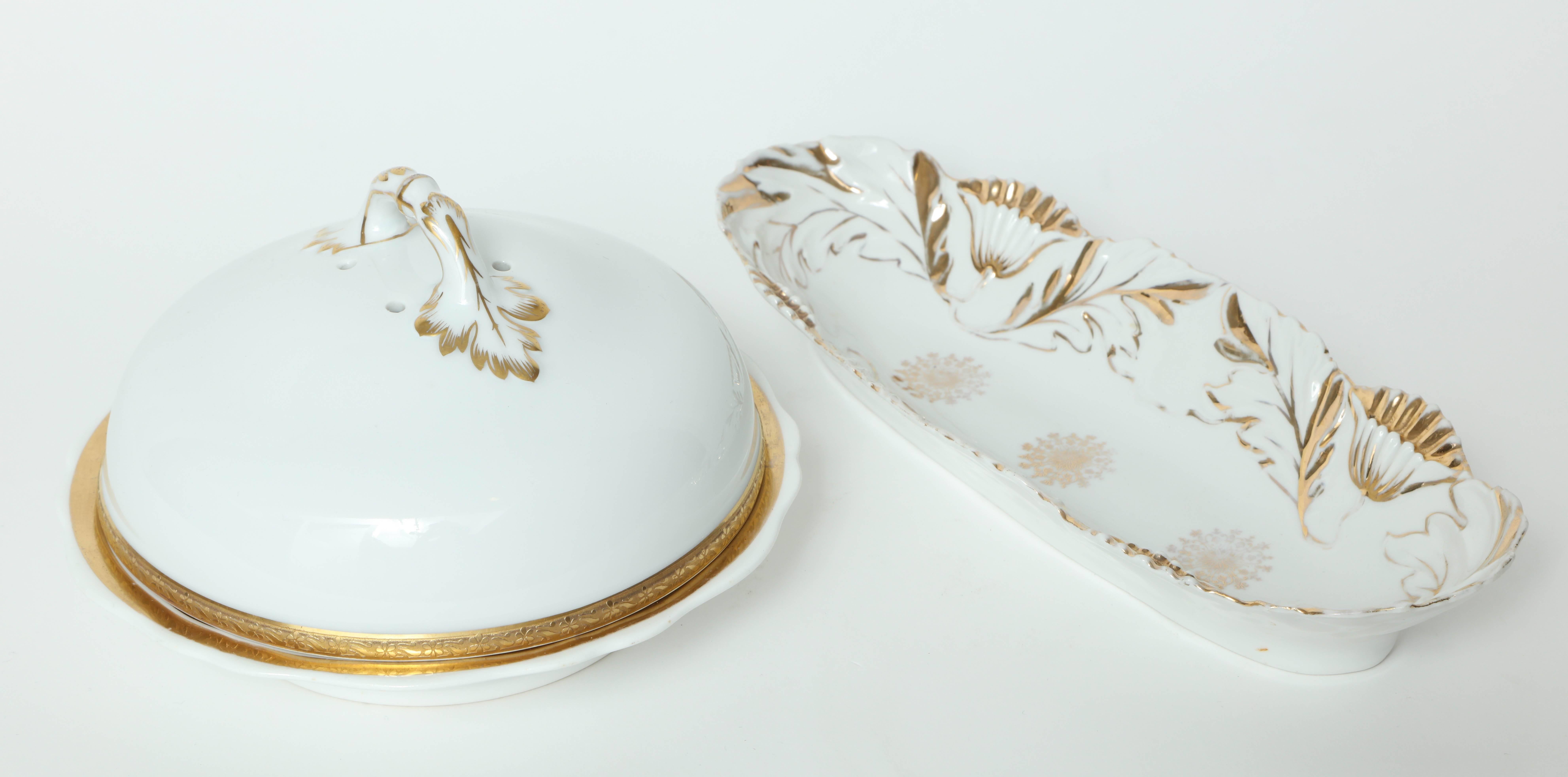 French Porcelain Covered Cheese/ Butter Server and Oblong Dish In Good Condition In New York, NY