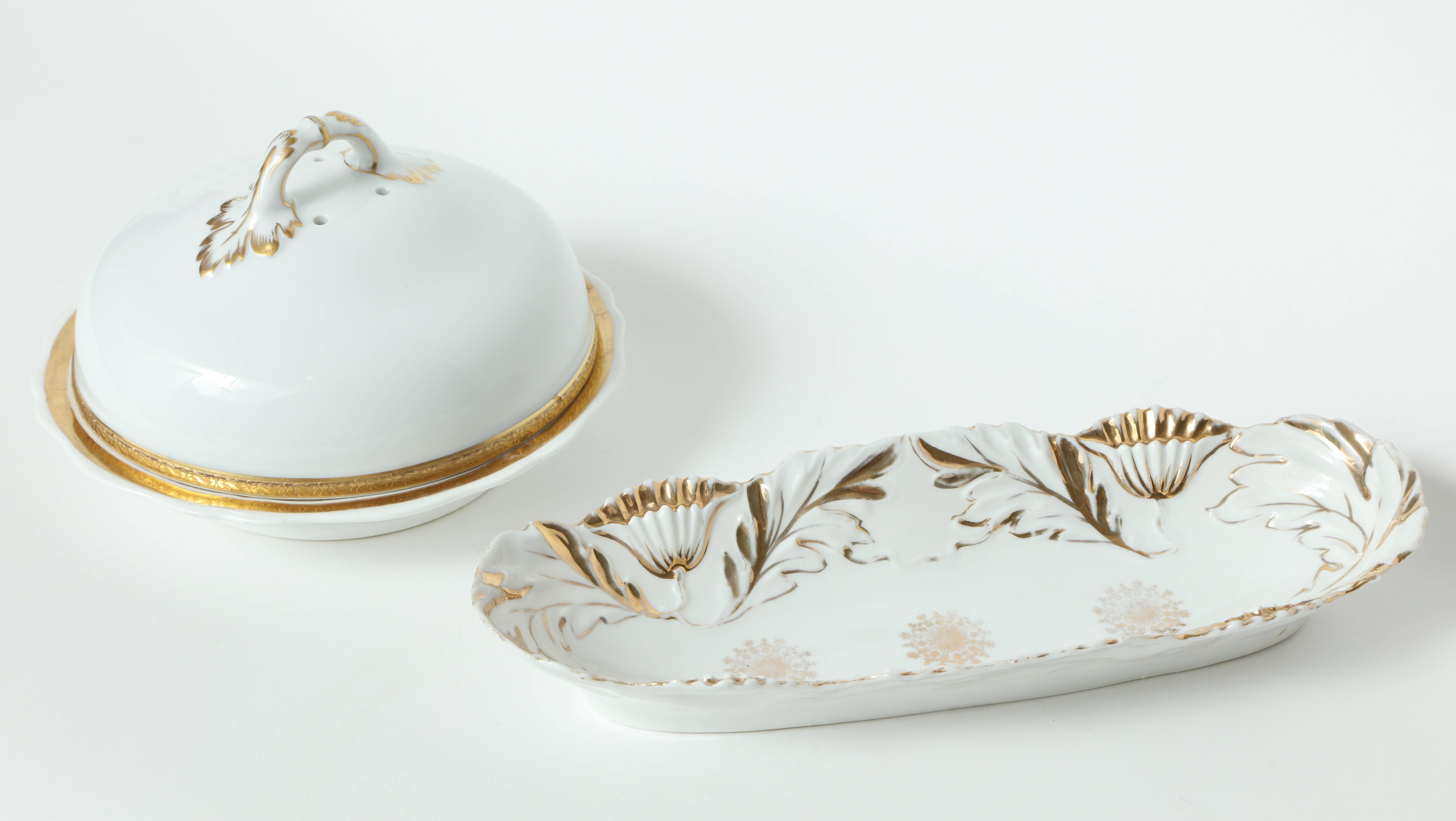 French Porcelain Covered Cheese/ Butter Server and Oblong Dish 2