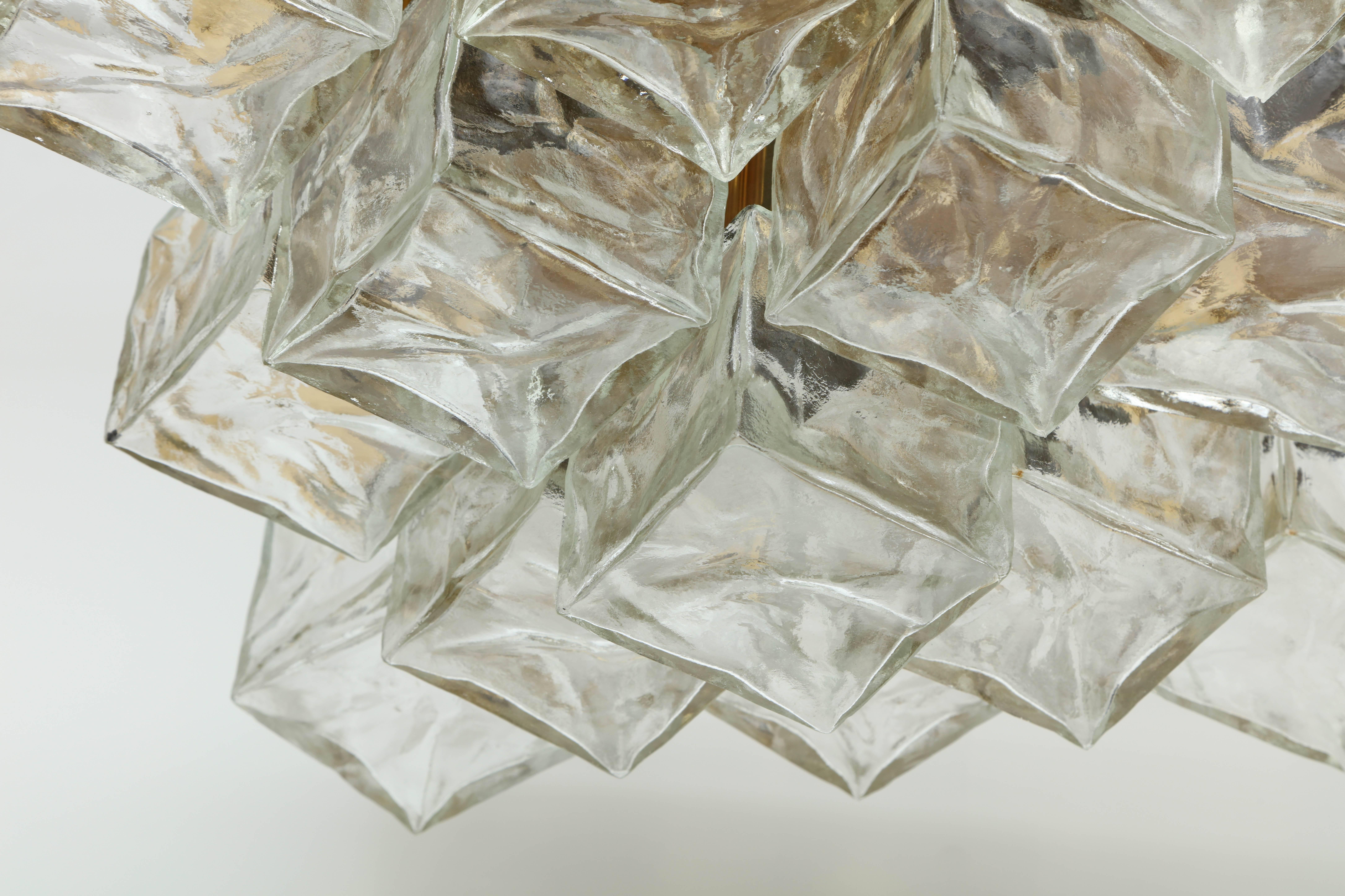 Scandinavian Modern Kalmar Brass and Glass Ice Cube Flush Mount For Sale