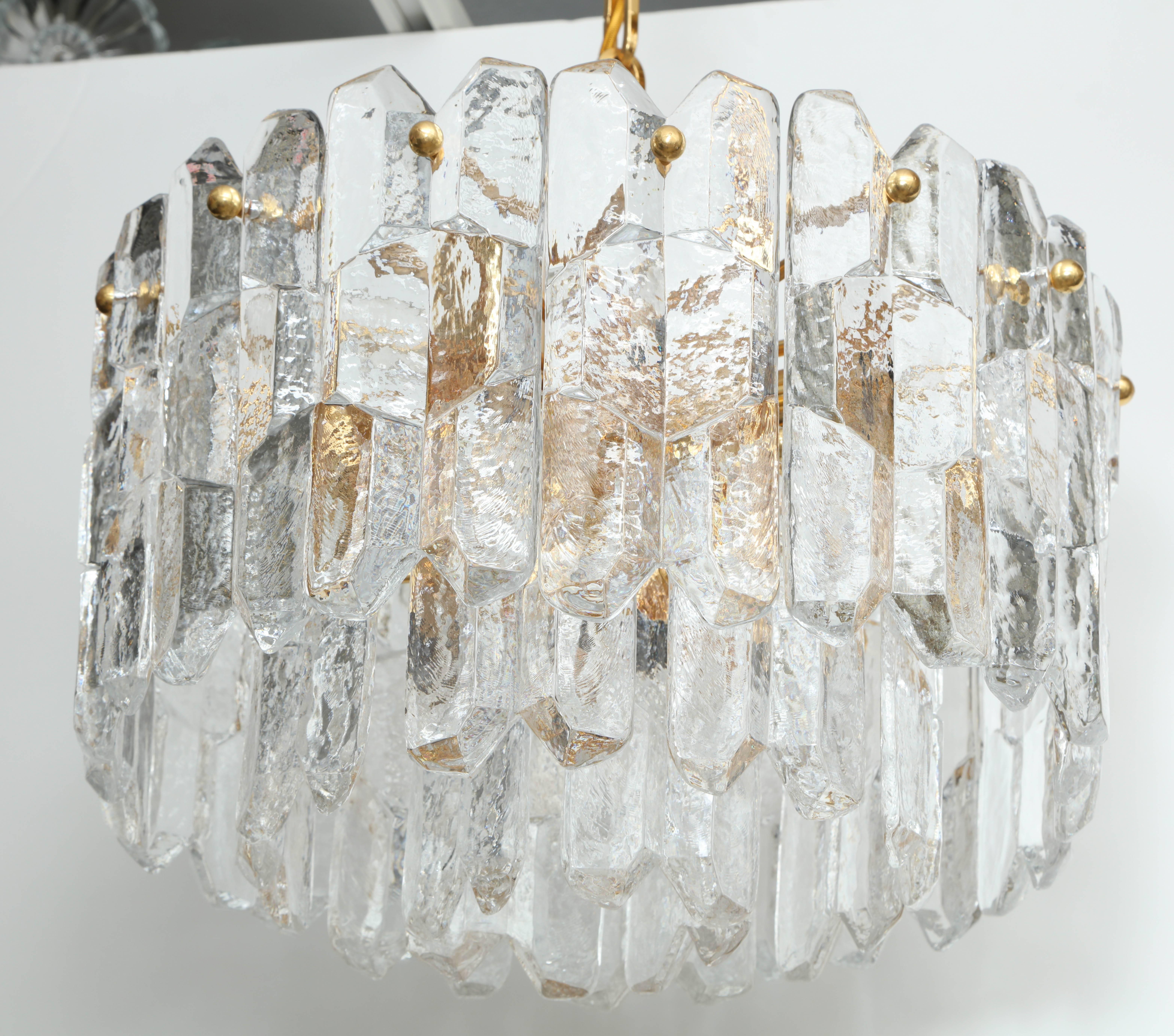 Brass Kalmar Chiseled Ice Glass Chandelier
