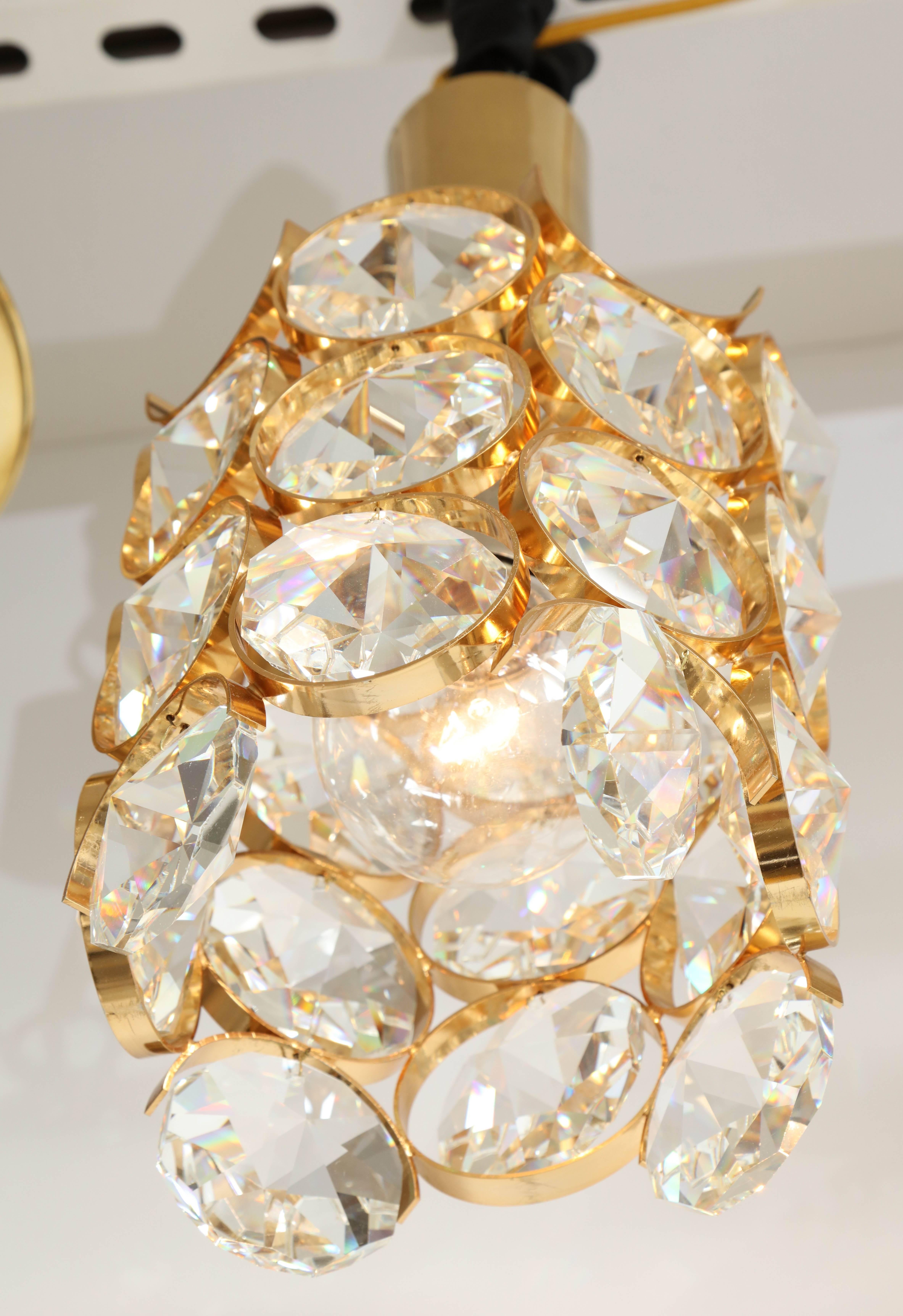 Hollywood Regency Ernest Palme Faceted Crystal and Gilt Brass Pendant For Sale